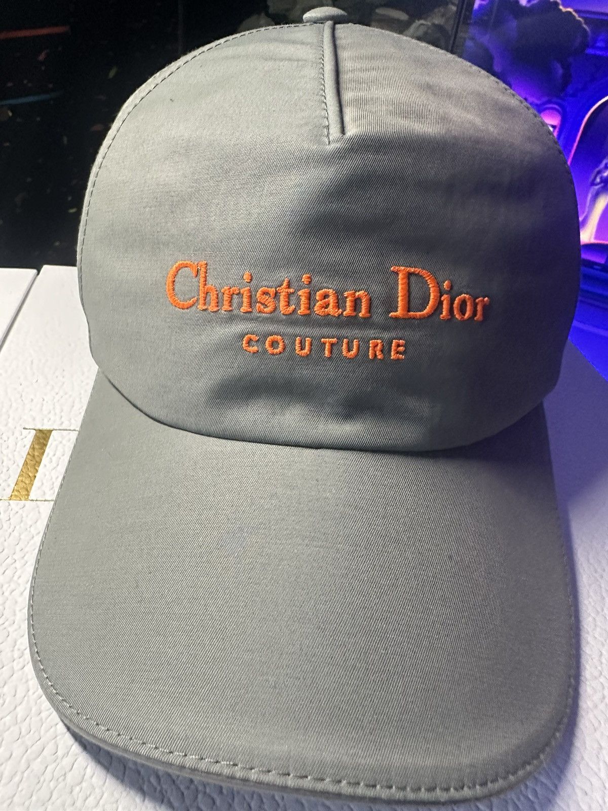 Dior CHRISTIAN DIOR COUTURE CAP GRAY AND FLUORESCENT ORANGE Size ONE SIZE - 4 Thumbnail