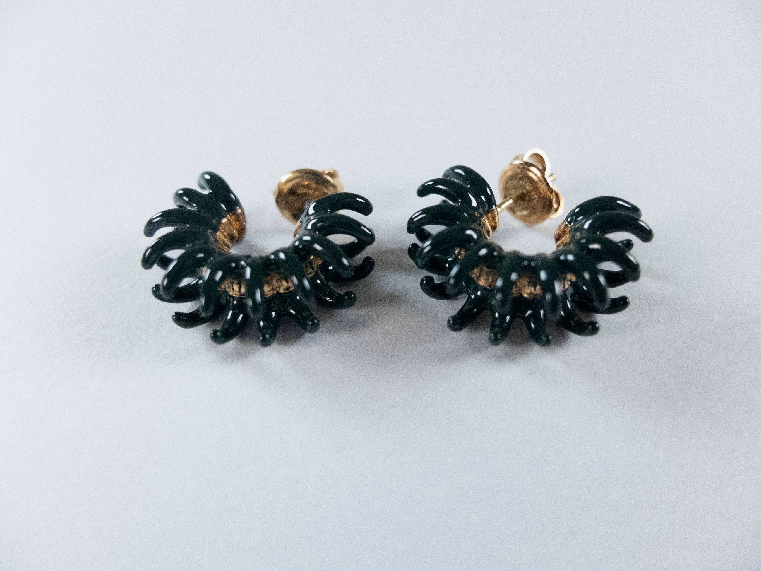 Bottega Veneta BOTTEGA VENETA Spine dark green enameled hoop earrings q Size ONE SIZE - 6 Thumbnail
