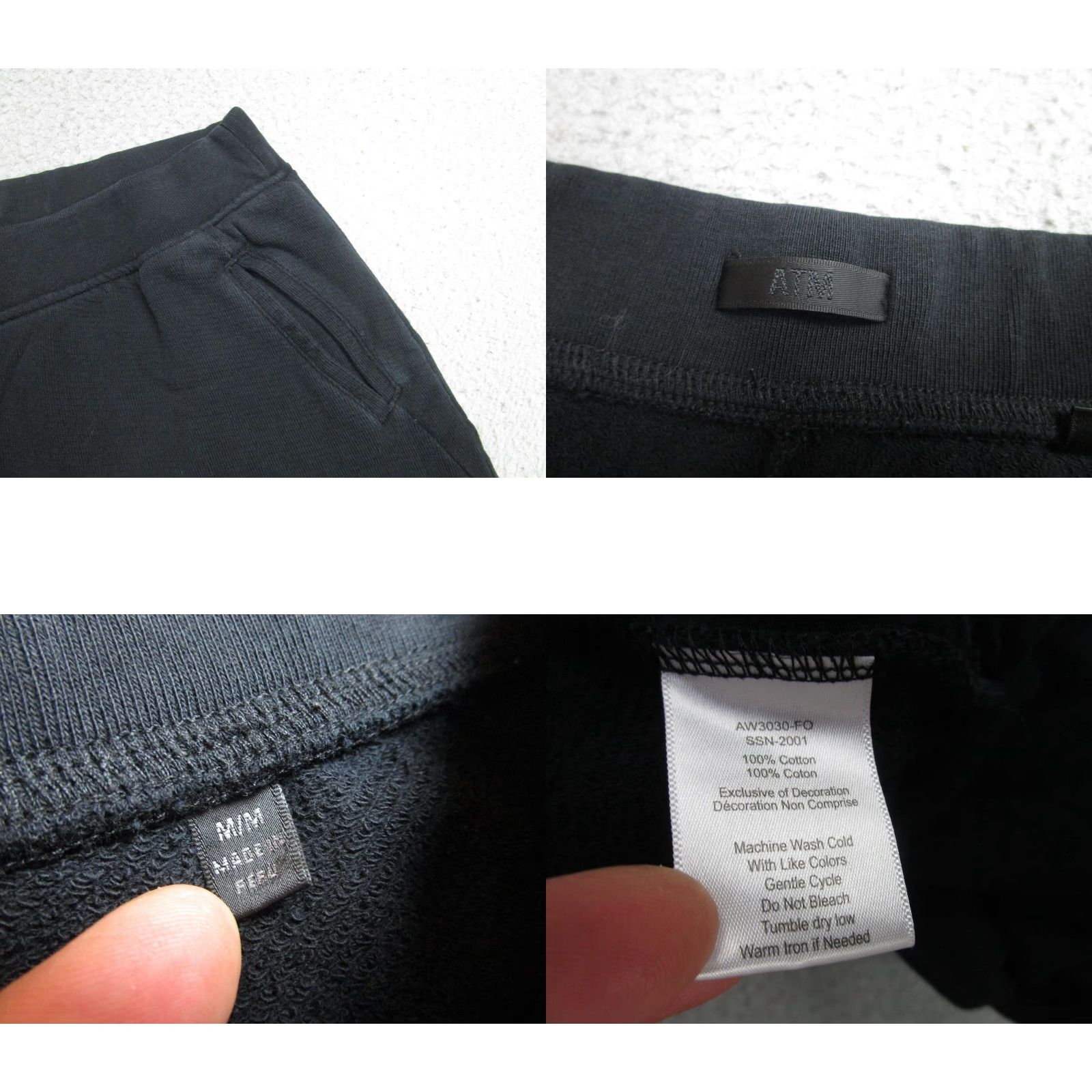 Vintage ATM Pants Mens Medium Black Fleece Sweatpants Joggers Elastic Waist 32x30 Cotton Size US 31 - 8 Thumbnail
