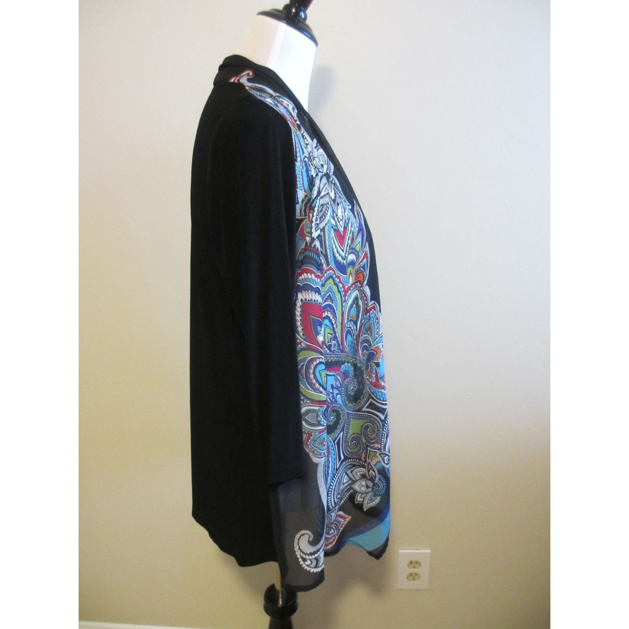 Chicos Chicos Travelers Black Open Front Cardigan With Multicolor P Size ONE SIZE - 3 Thumbnail