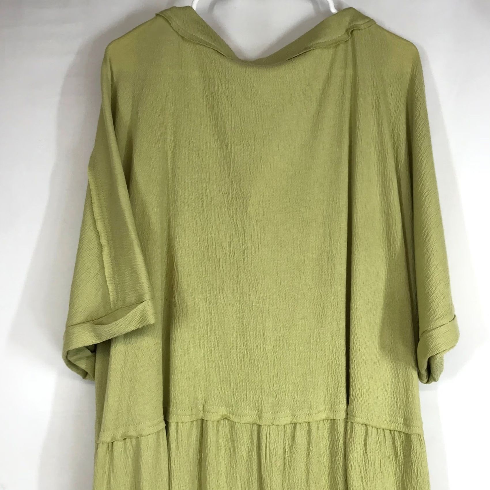 Vintage HEYSON Oversized V Neck Button Front Textured Midi Dress 3XL Olive Green Size XXL / US 16-18 / IT 52-54 - 5 Thumbnail