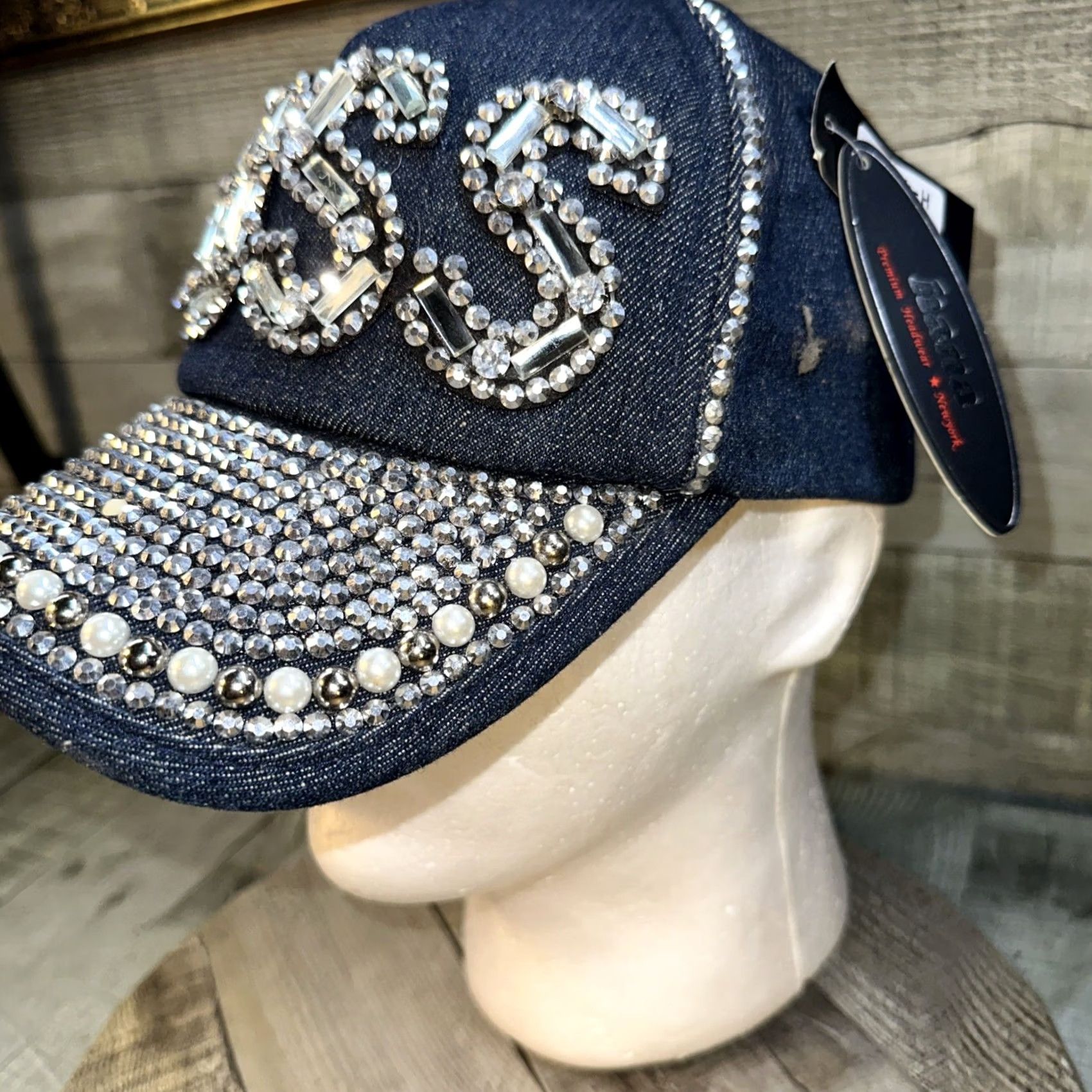 Vintage VINTAGE Boss Rhinestone Bling Hat Denim Jeweled Baseball Cap Adjustable Hana NWT Size ONE SIZE - 3 Thumbnail