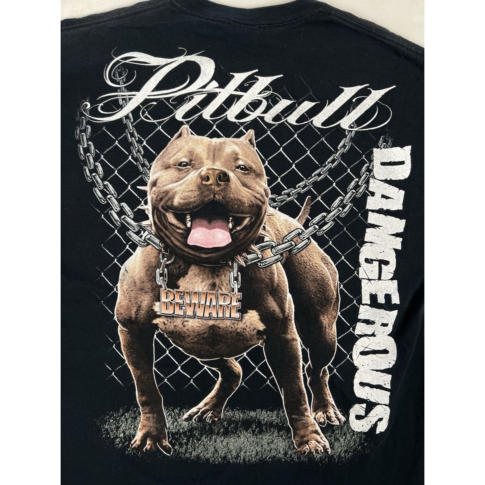 Gildan Vintage Pitbull Dog T-Shirt Size XL Y2K “Beware Dangerous” Size US XL / EU 56 / 4 - 8 Thumbnail
