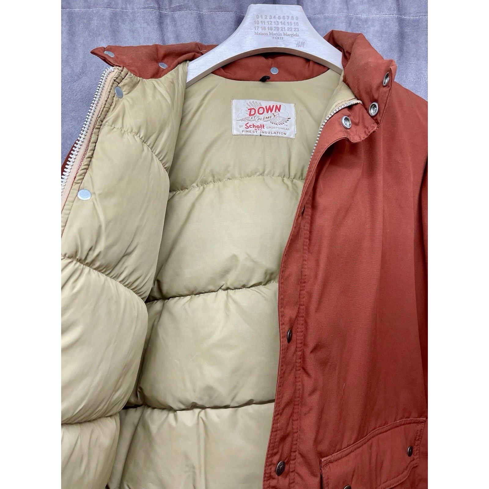 Schott Vtg 70s Schott NYC Burnt Orange Down Et Plume Puffer Jacket Size US XL / EU 56 / 4 - 4 Thumbnail