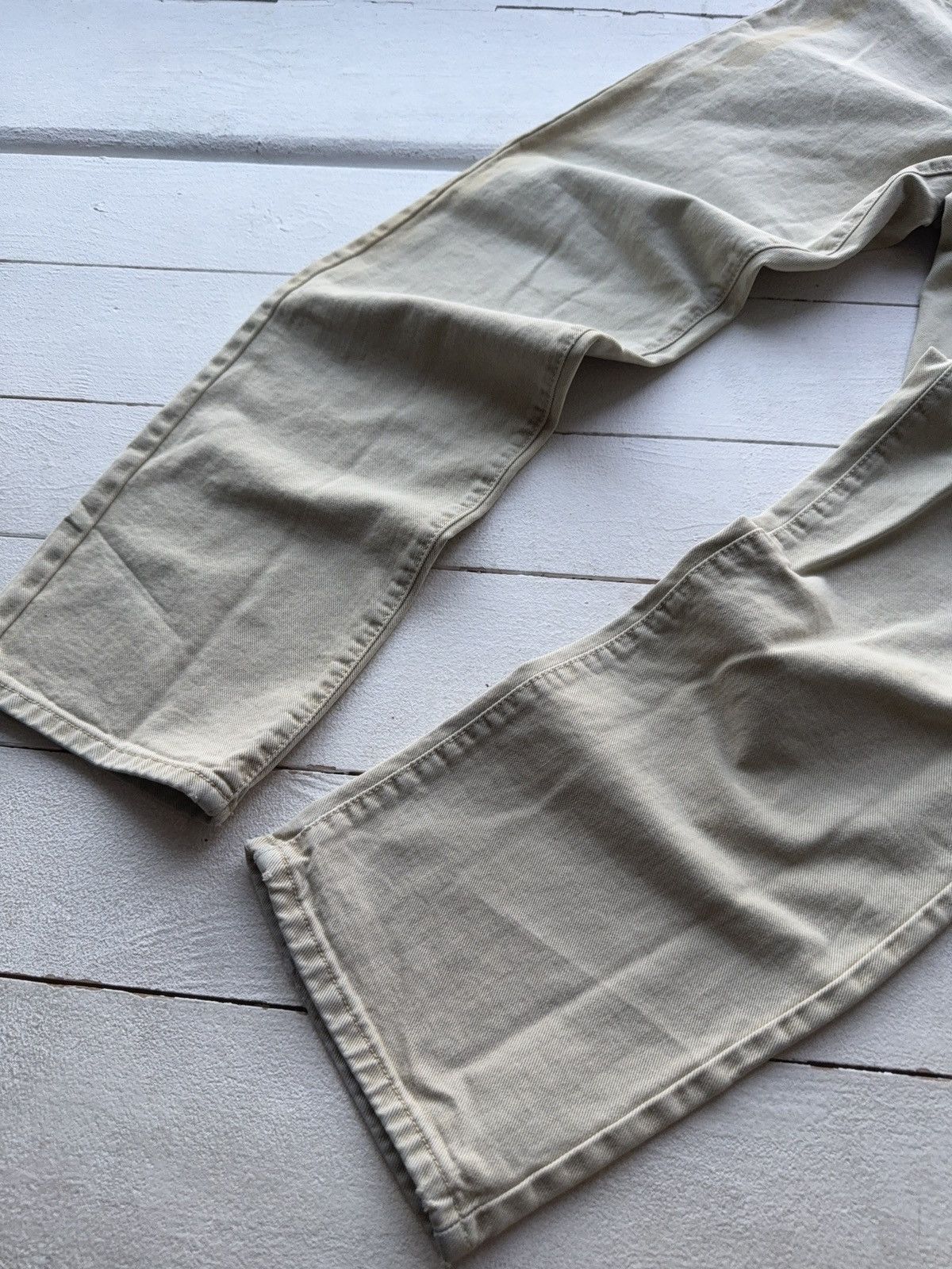 Armani Vintage 90s Distressed Armani Jeans Beige Straight Fit Pant Size US 33 - 2 Thumbnail