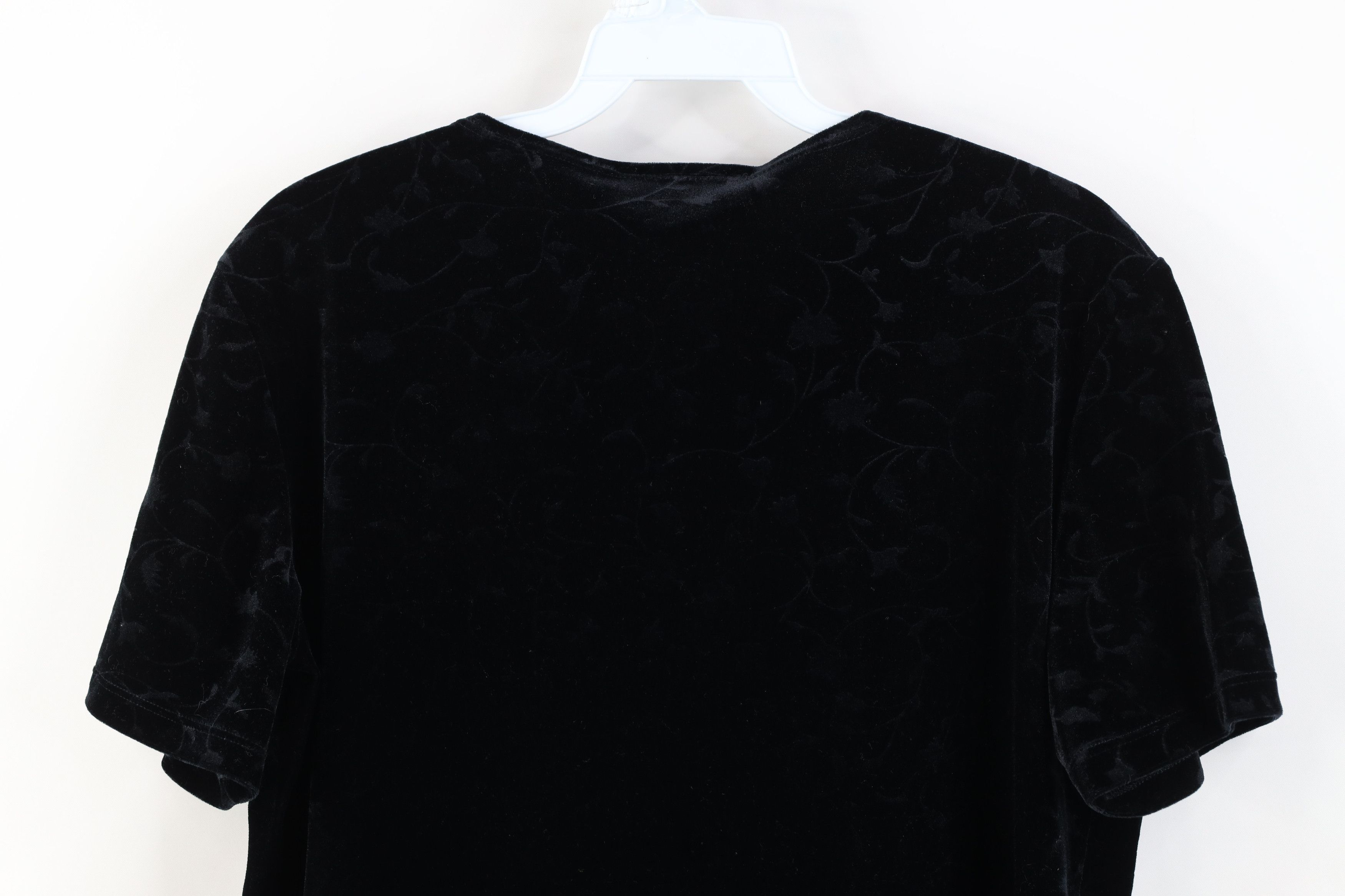 Vintage Vintage 90s Y2K Babydoll Velvet Velour T-Shirt Black USA Size L / US 10 / IT 46 - 9 Thumbnail