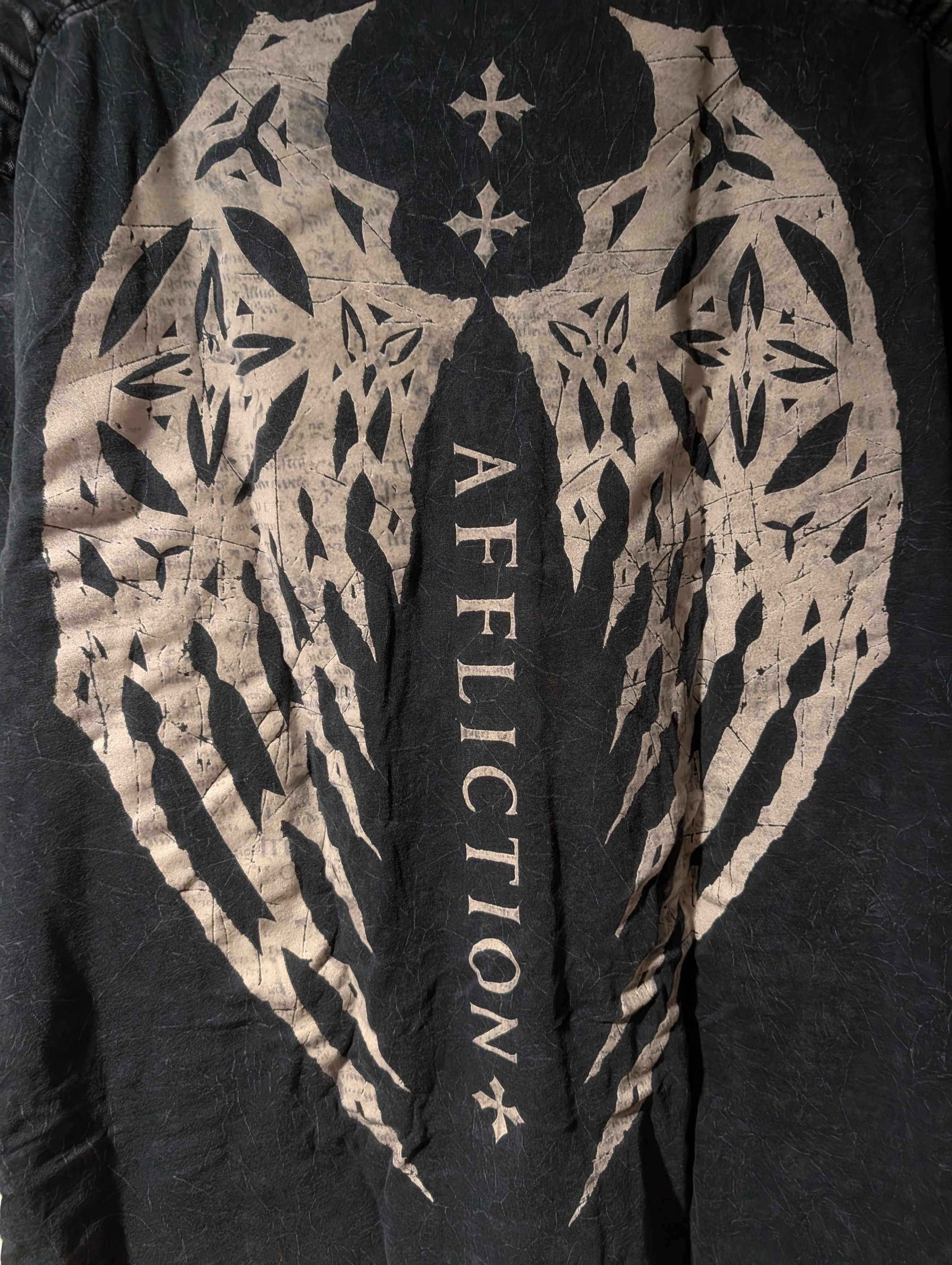 Affliction Affliction Live Fast Winged Cross V-Neck T-Shirt Acid Wash Size US XXL / EU 58 / 5 - 6 Thumbnail
