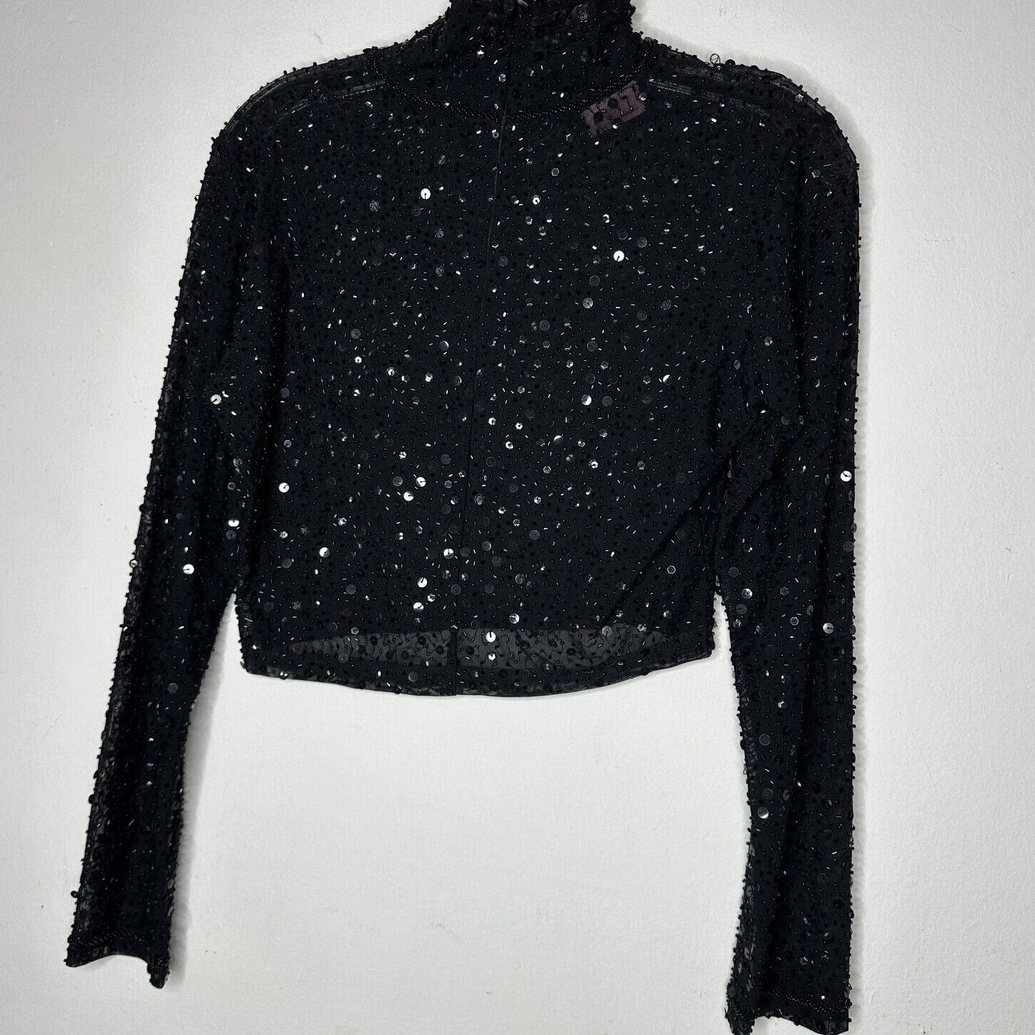 Other Dyspnea Sheer Black Sequin Mesh Long Sleeve Crop Top Small Size S / US 4 / IT 40 - 3 Thumbnail