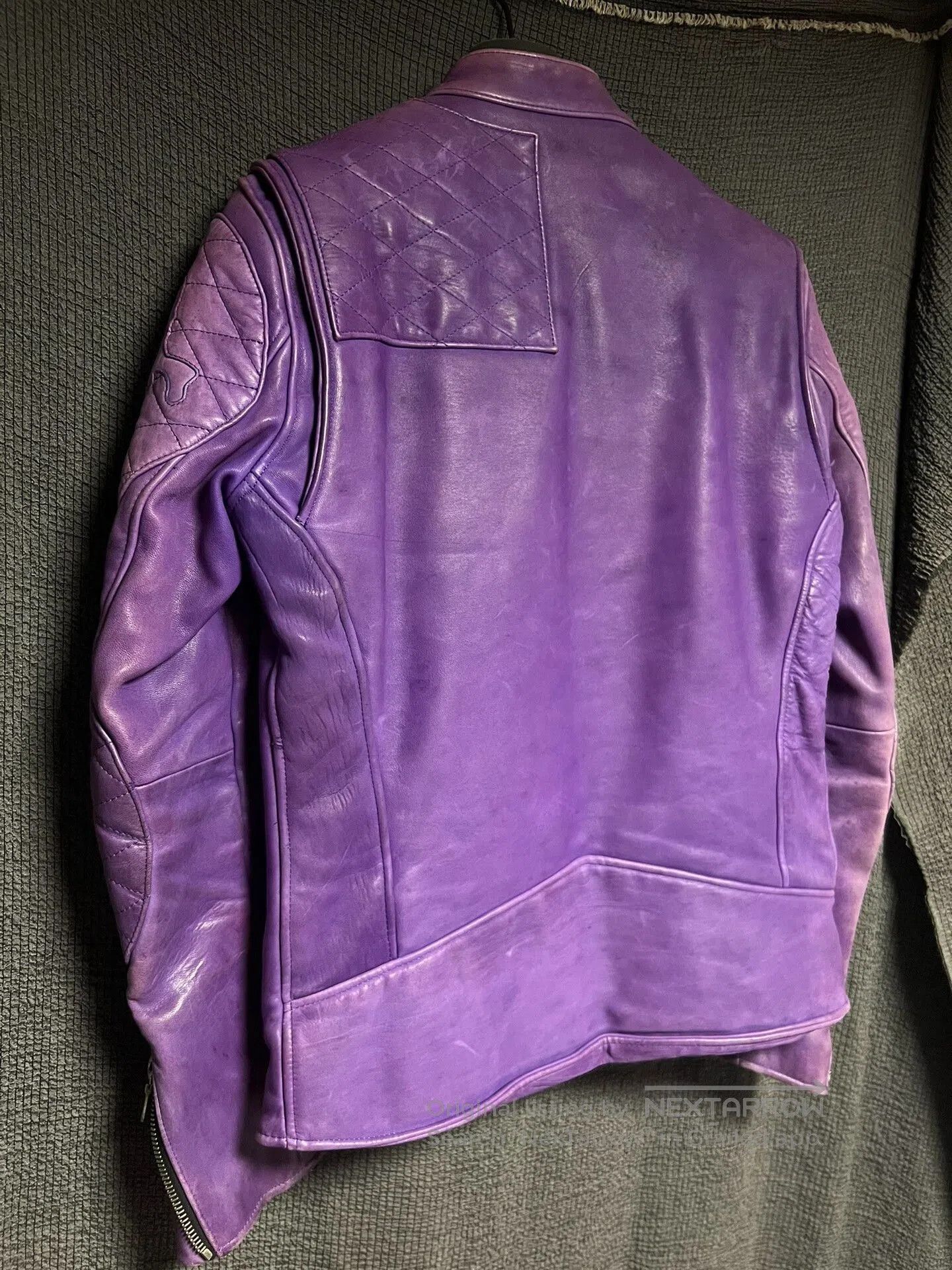 Backbone purple vintage leather motorcycle jacket. Size US L / EU 52-54 / 3 - 5 Thumbnail