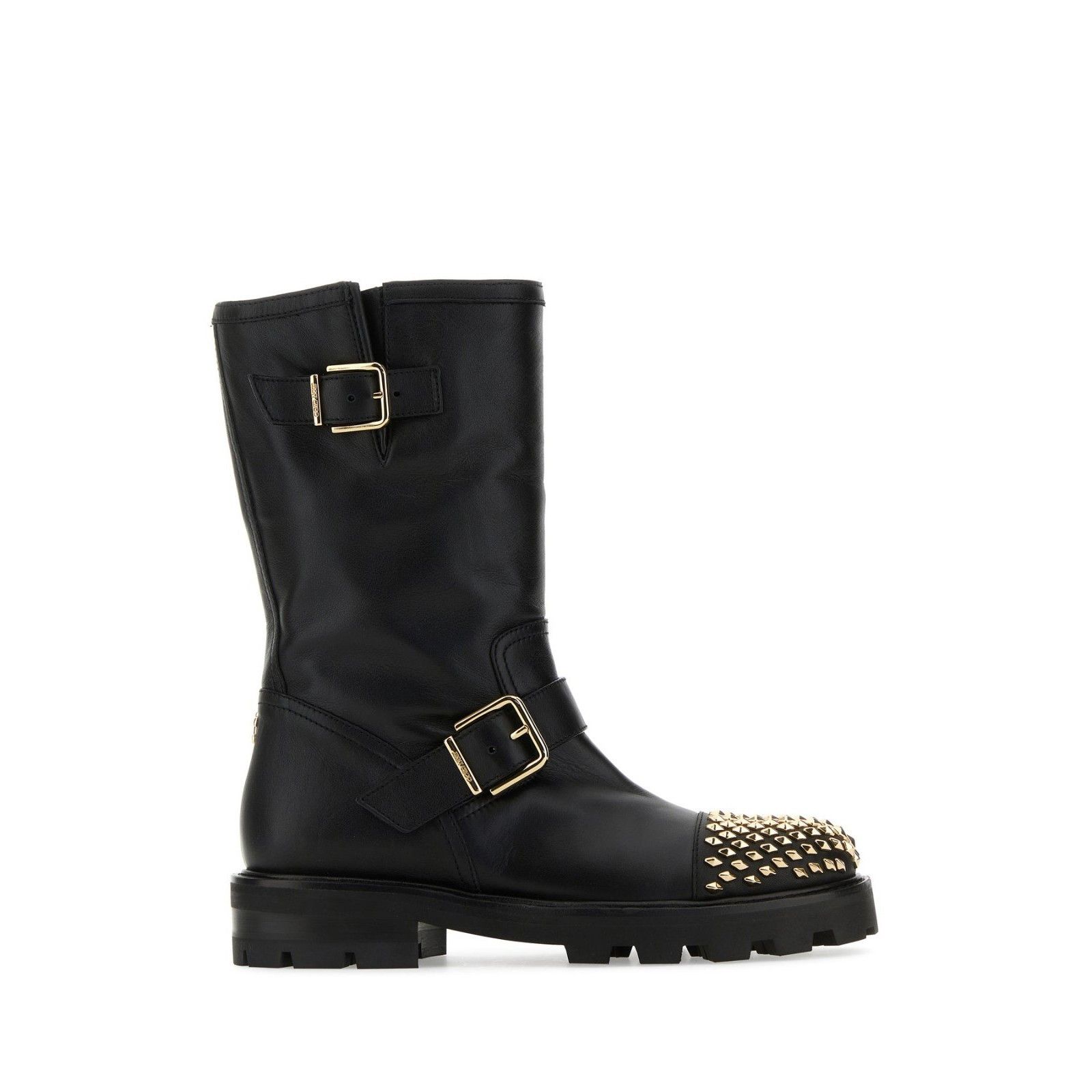 JIMMY CHOO Biker 2 Gold Stud Black Leather Boots New & Authe