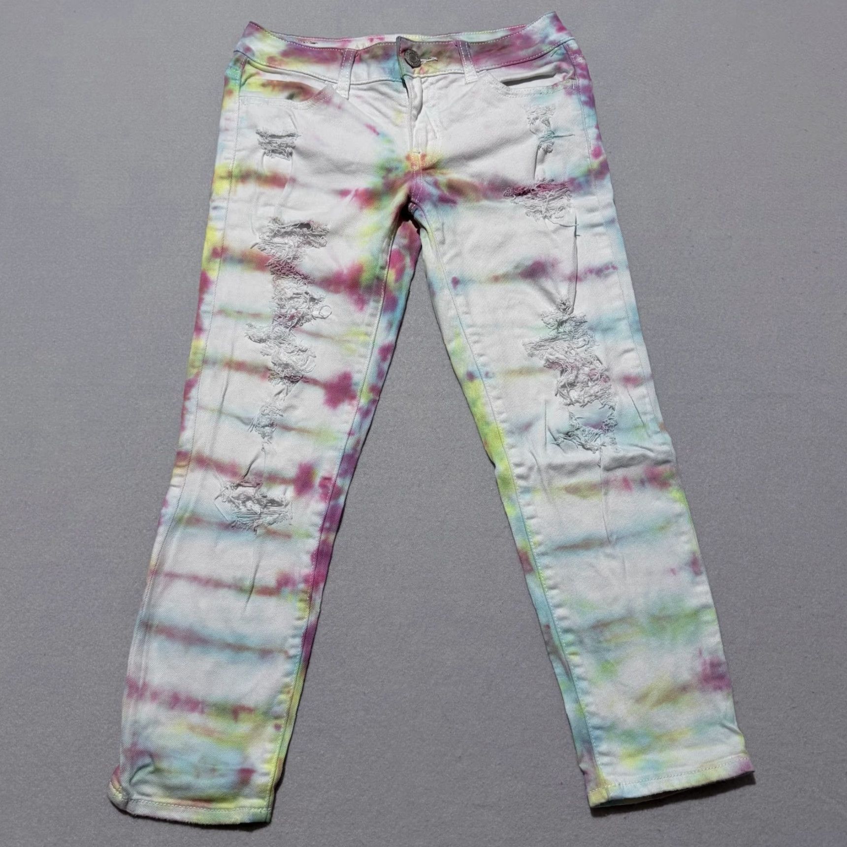 American Eagle Outfitters VINTAGE American Eagle Jegging Crop Jeans Women's Tie Dye Denim Stretch Distressed - 0 Size 25" / US 0 / IT 36 - 2 Thumbnail