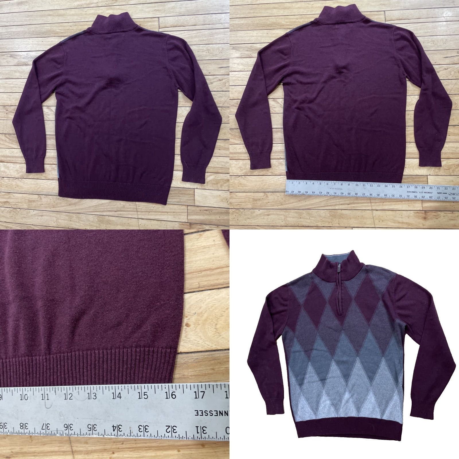 Vintage METHOD Sweater Men S 1/4 Zip Argyle Diamond Preppy Dark Academia Red Maroon Grey Diamond Knit Size US S / EU 44-46 / 1 - 10 Thumbnail