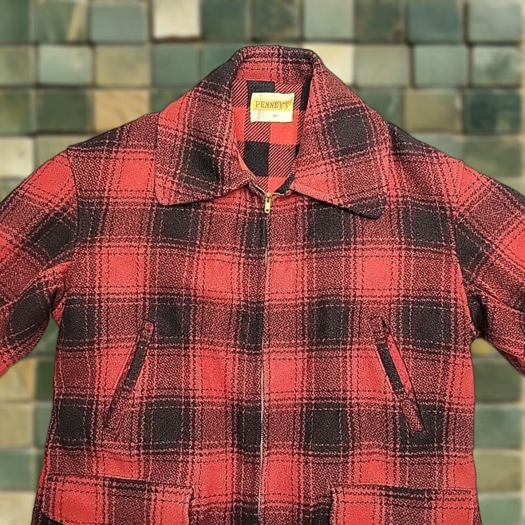 Vintage VINTAGE Penney's Jacket Men XL Red Buffalo Plaid Wool Mackinaw Made in USA Work Hunt Jacket Size US XL / EU 56 / 4 - 1 Thumbnail