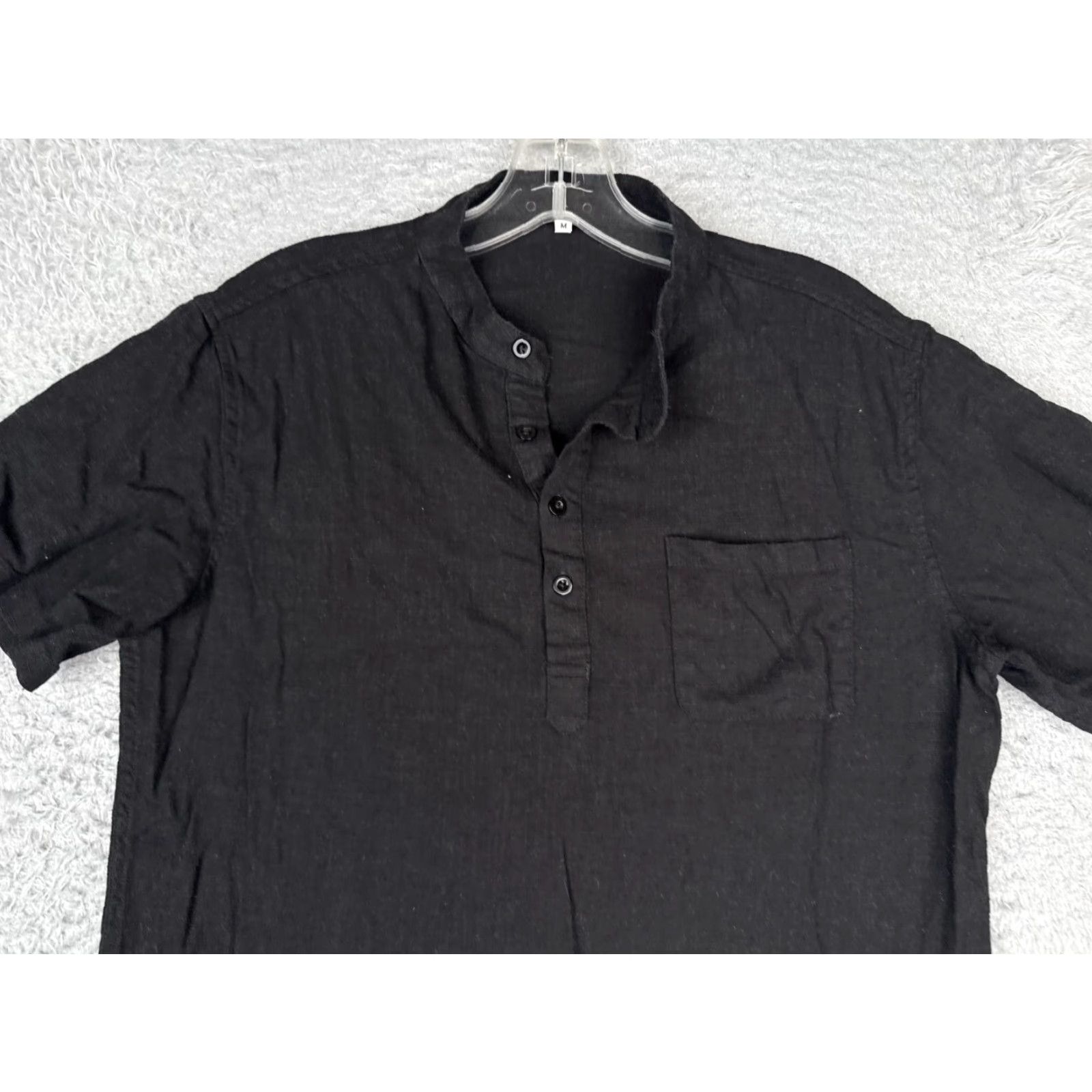 Vintage Shirt Men Medium Black Short Sleeve Henley Button Cotton Blend Workwear Pocket Size US M / EU 48-50 / 2 - 4 Thumbnail