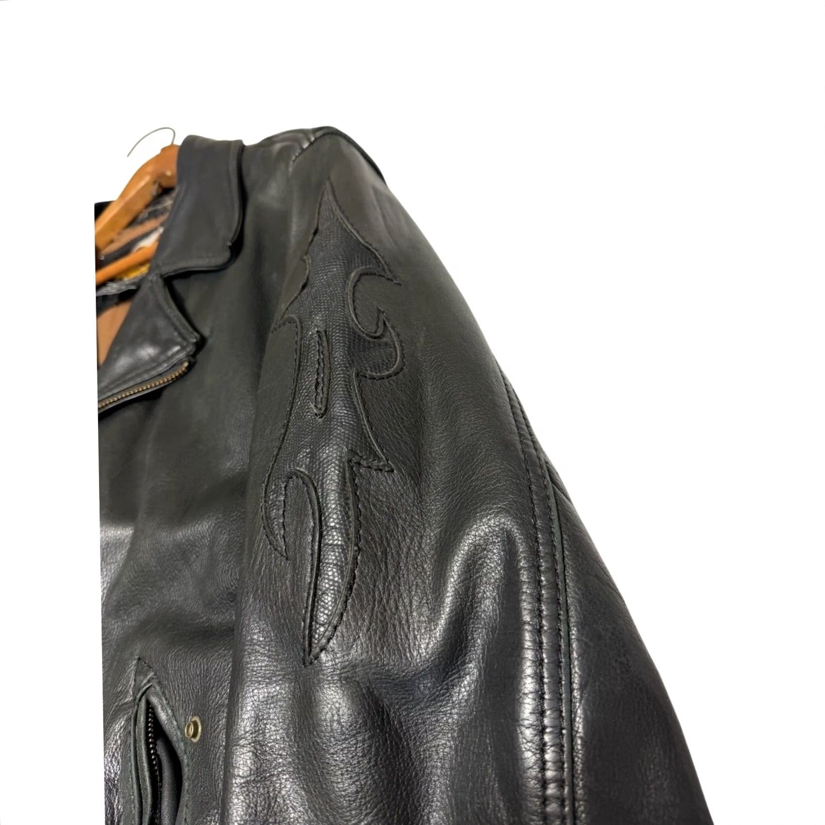 Harley Davidson Vintage Harley Davidson Leather Jacket Large Men’s Black Stitched Flame Size US L / EU 52-54 / 3 - 3 Thumbnail