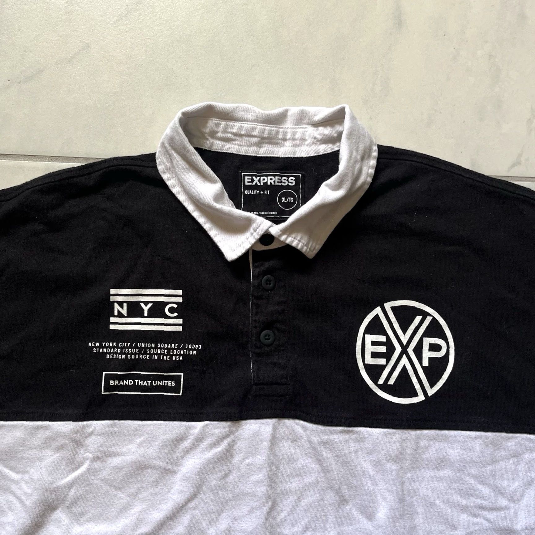 Express Express Polo Shirt XL Black Mens Embroidered Cotton Striped 6-7-1-5743 Polo Shirt Size US XL / EU 56 / 4 - 2 Thumbnail