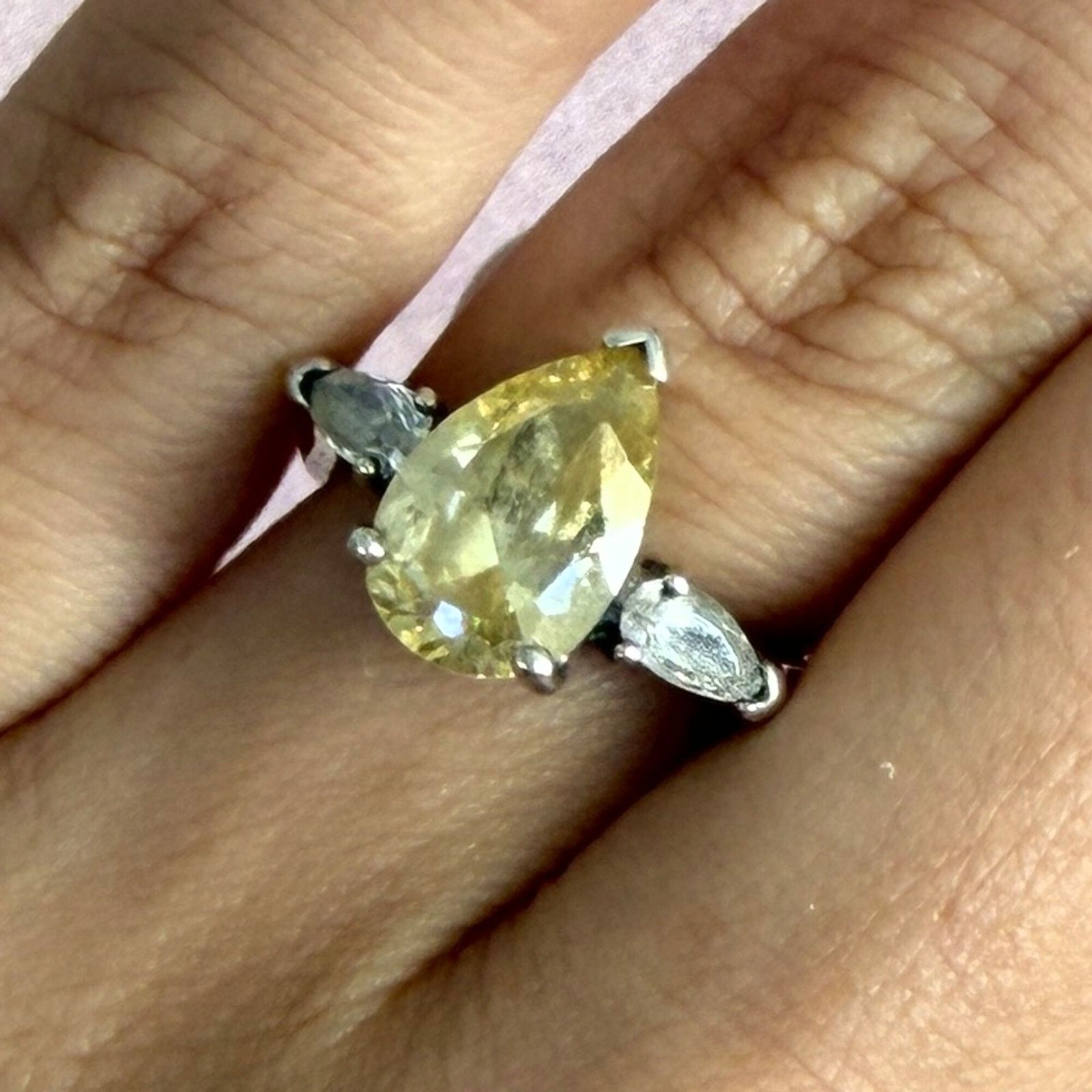Sterling Silver avon sterling silver pear-cut yellow cz engagement ring 6 Size ONE SIZE - 1 Thumbnail