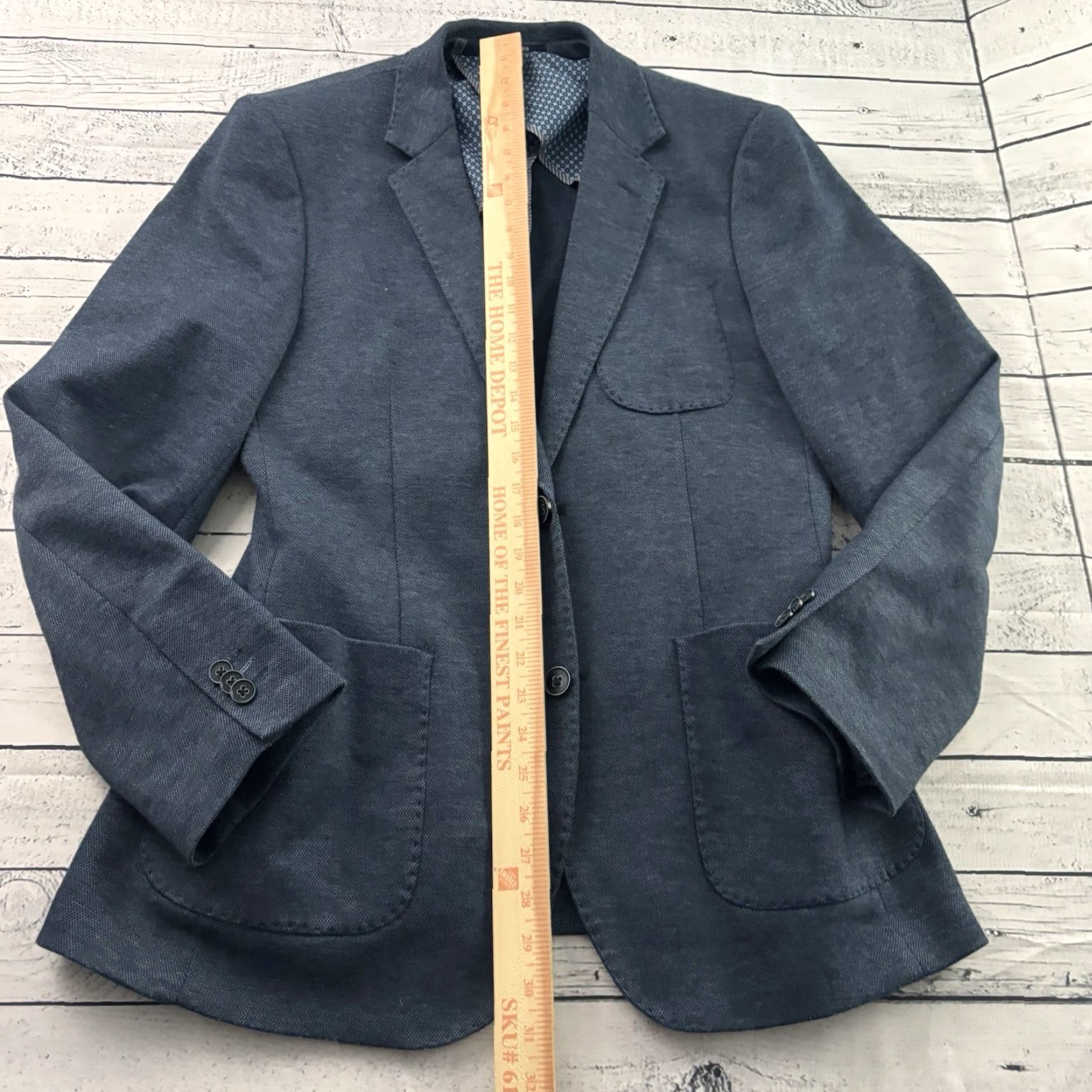 Vintage 7 Diamonds Blazer Jacket Mens M Blue Two-Button Notch Lapel Solid Regular Fit Blazer Size 40R - 3 Thumbnail