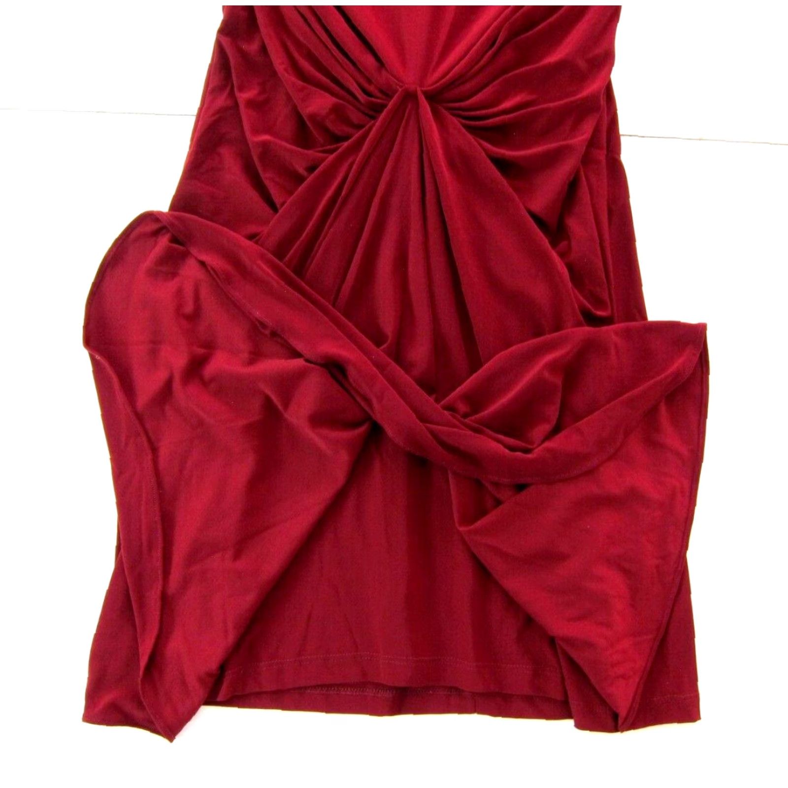 Vintage ABS Allen Schwartz NWT Burgundy Red Knit Dress - Sleeveless High Neck Ruched Stretch, Small, Solid Pattern, Knit Dress, ABS by Allen Schwartz Size S / US 4 / IT 40 - 6 Thumbnail