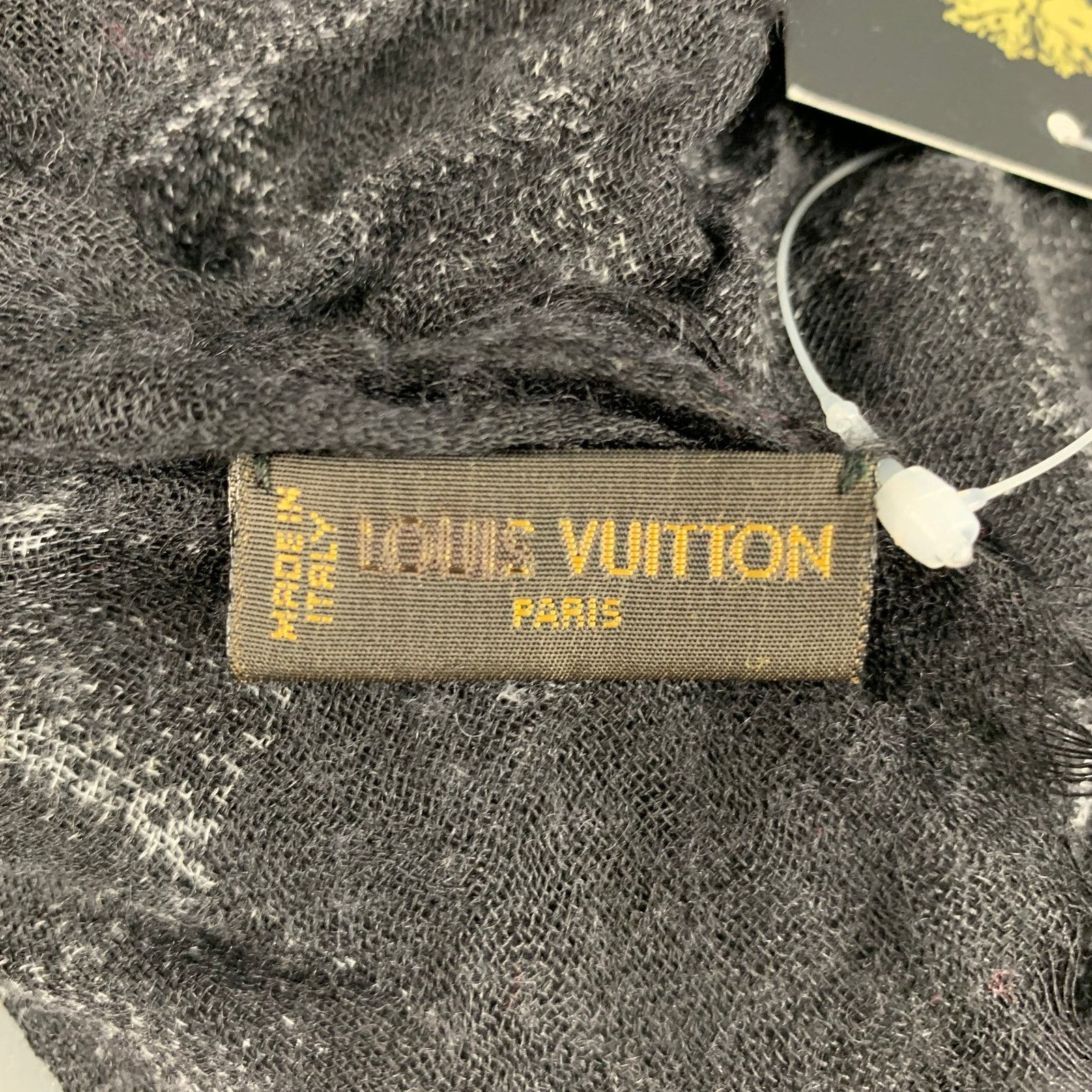 Louis Vuitton LOUIS VUITTON Black Grey Checkered Cashmere Silk Scarves Size ONE SIZE - 4 Thumbnail