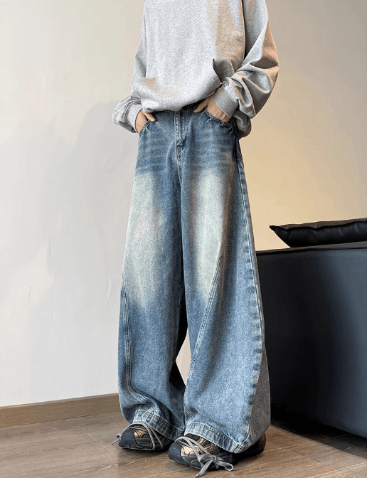 Japanese Brand Men's straight loose hip-hop wide-leg scimitar jeans Size US 32 / EU 48 - 2 Thumbnail