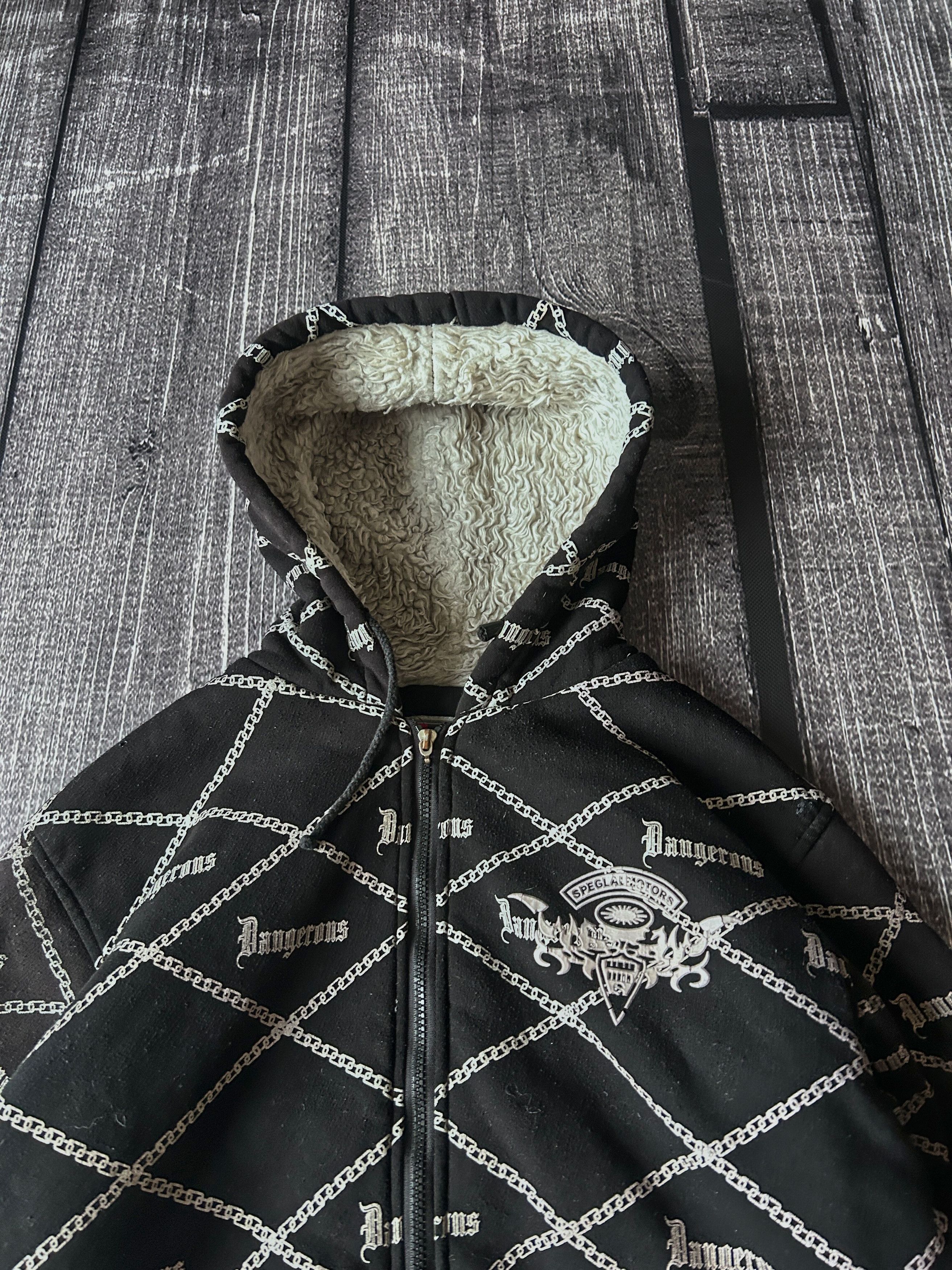 Vintage Dangerous Black All Over Print Sherpa Lined Zip Hoodie Size US M / EU 48-50 / 2 - 4 Thumbnail