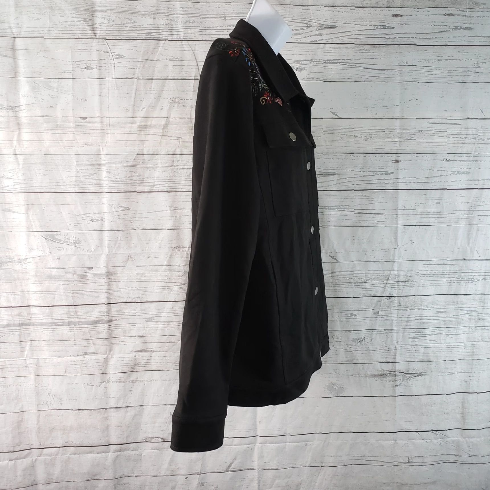Vintage Laurie Felt Womens Embroidered Jacket XL Black Red Floral Snap Buttons Size XL / US 12-14 / IT 48-50 - 3 Thumbnail