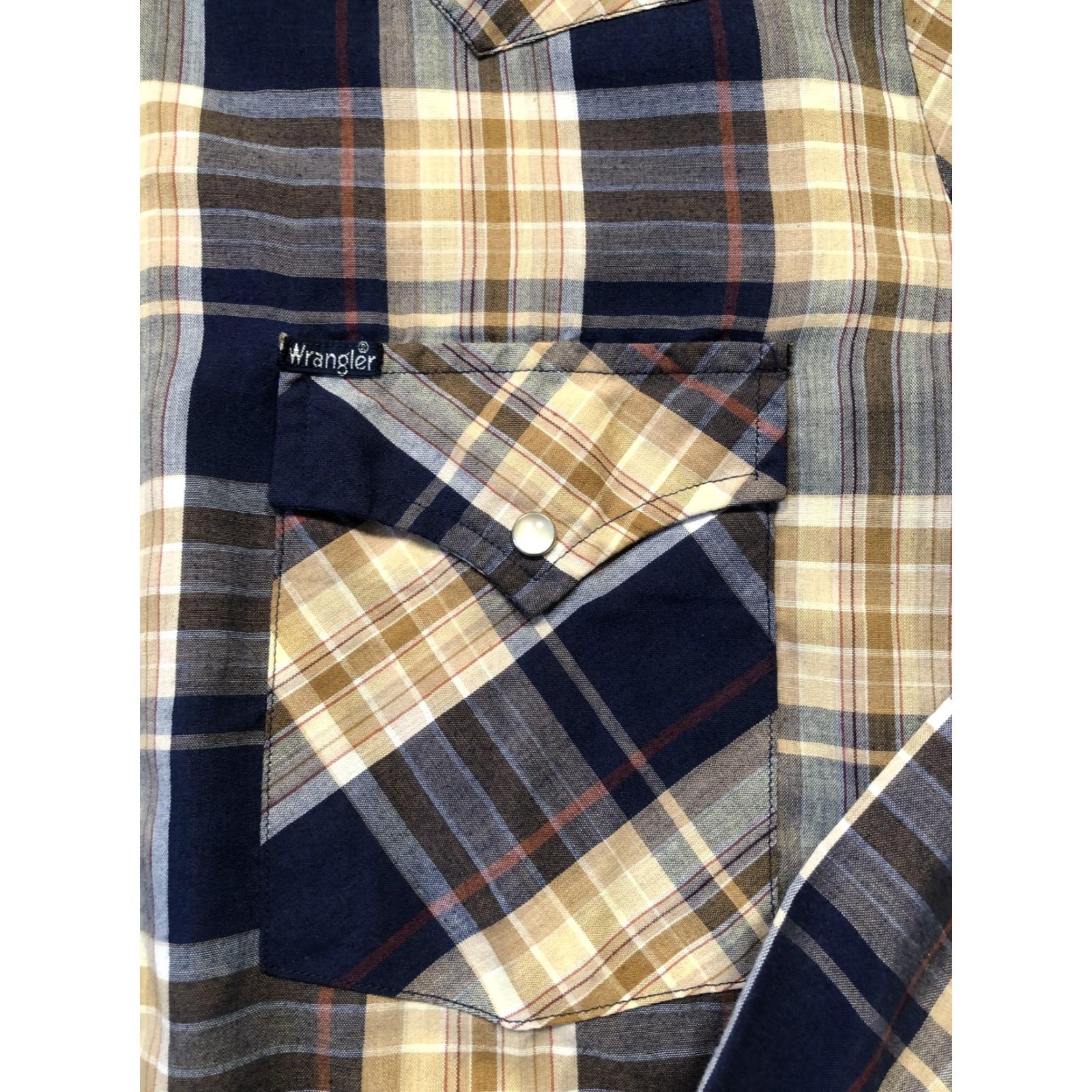 Wrangler VINTAGE Wrangler Shirt Mens Medium Blue Tan Plaid Pearl Snap Western Rodeo 90s Size US M / EU 48-50 / 2 - 6 Thumbnail