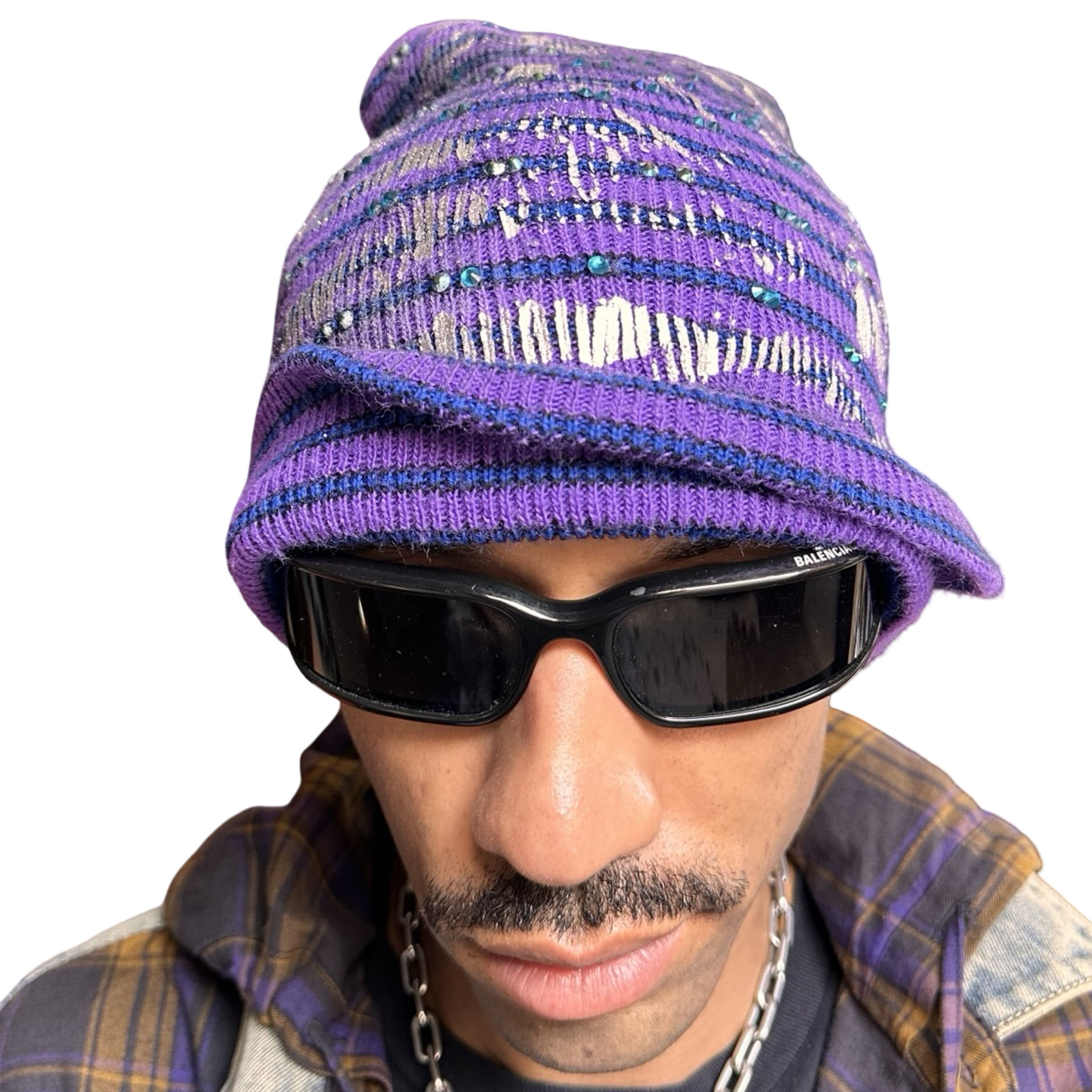 Other ASTROBOI* JUPITER PURPLE/BLUE STRIPED BEANIE W/ RHINESTONES Size ONE SIZE - 5 Thumbnail