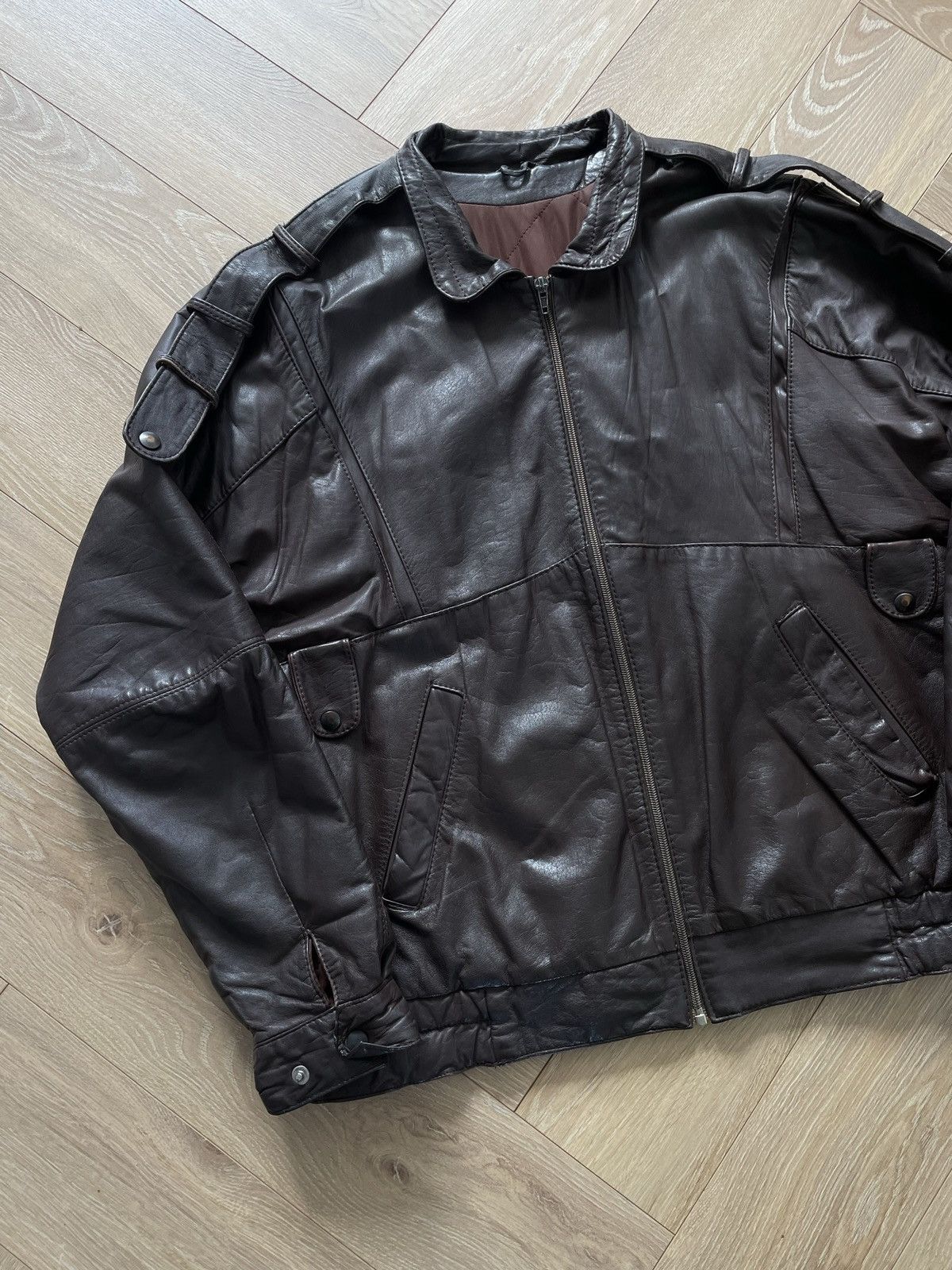 Vintage Vintage Y2k Brown Leather Oversize Bomber Jacket Avant Garde Size US L / EU 52-54 / 3 - 2 Thumbnail
