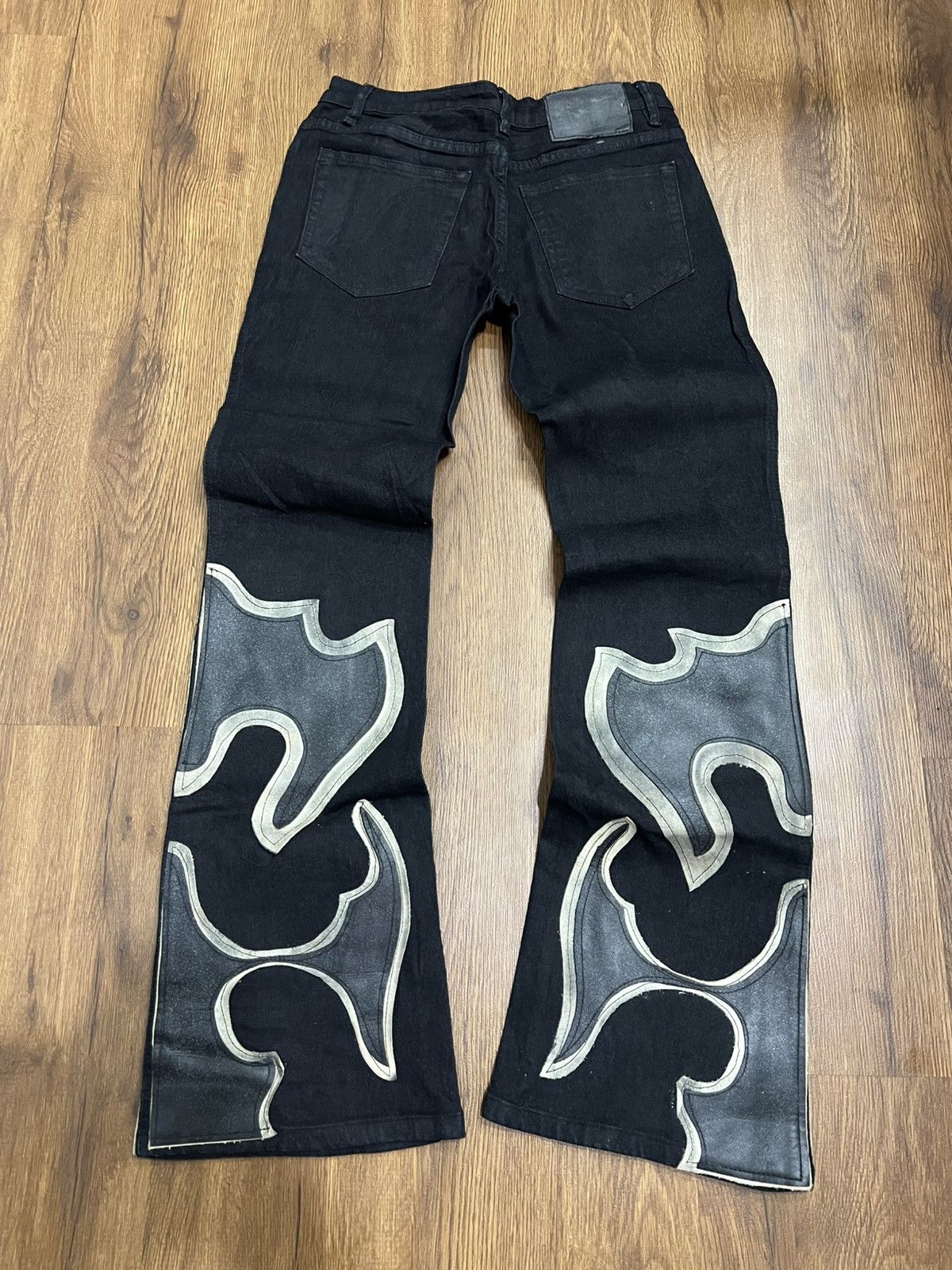 Japanese Brand H Naoto Rockers H Baby Leather Flame Flared Pants