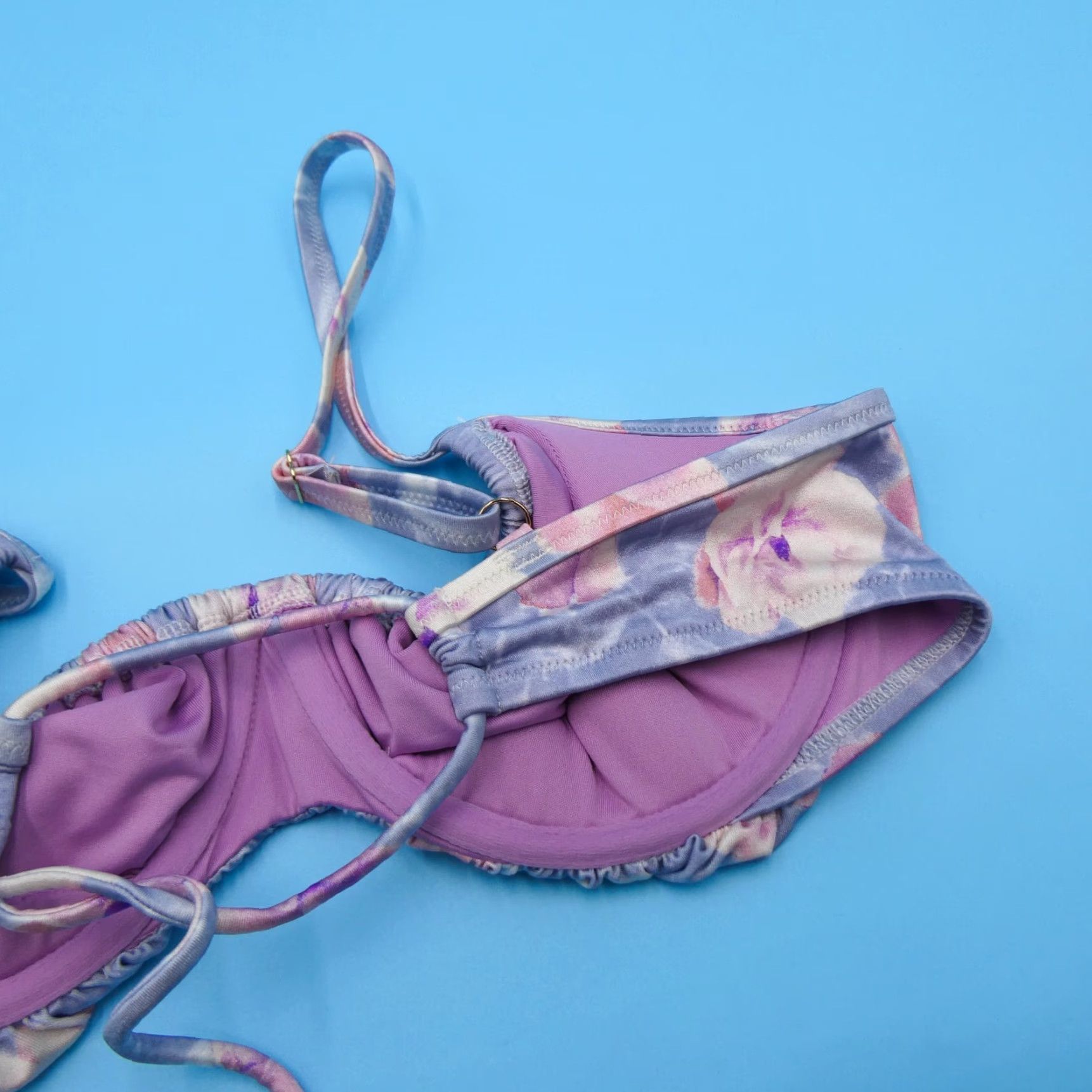 Viktoria's Secret 38C Purple Floral Plunge Ruffle Bikini Top Swimwear Beach New