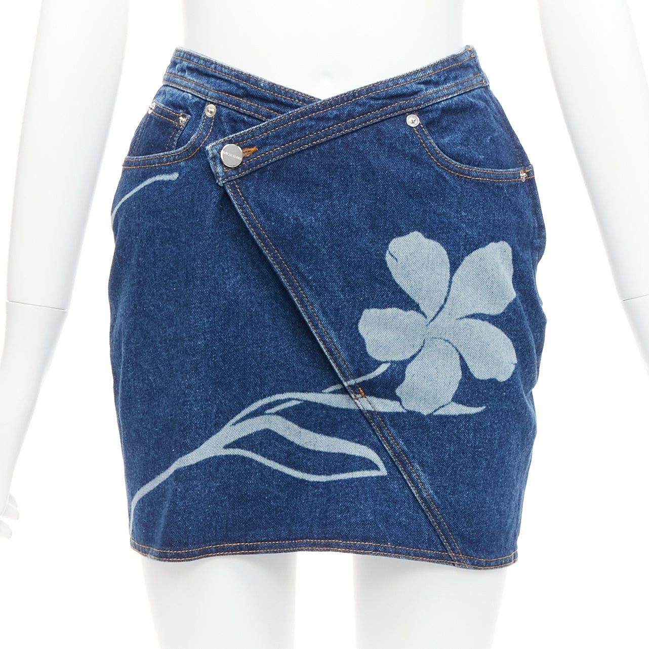 Other DAVID KOMA 2022 blue organic cotton floral silver logo button skirt UK6 XS Size 26" / US 2 / IT 38 - 1 Thumbnail