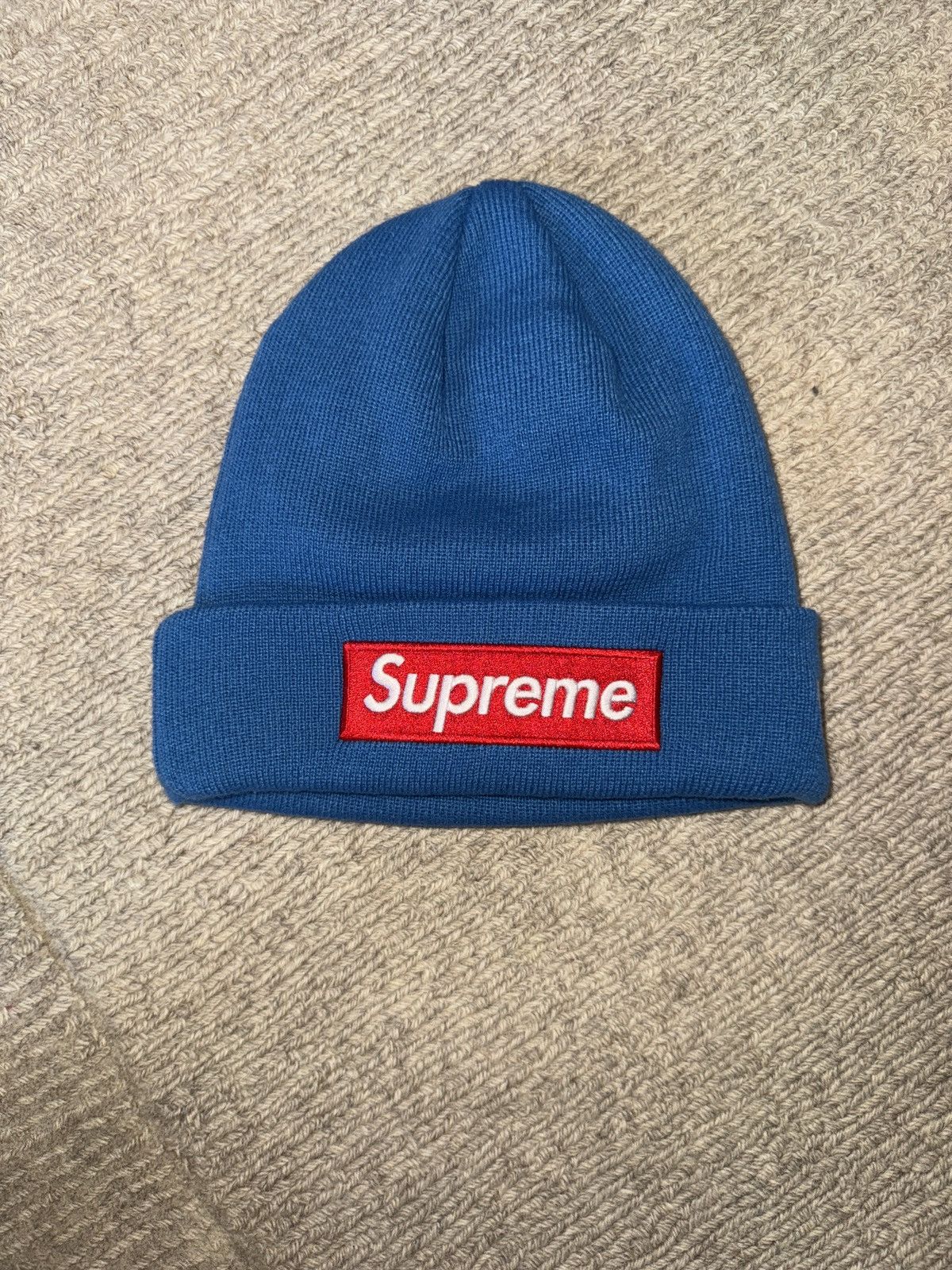 New Era × Supreme Supreme Box Logo Beanie Cyan | Grailed