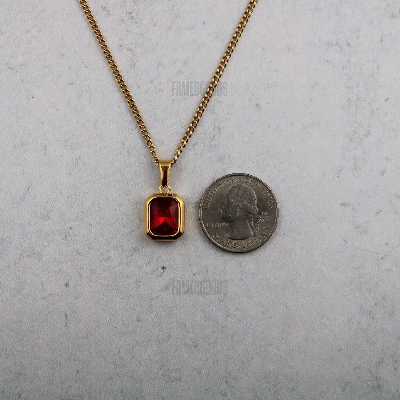 Jewelry Gold Ruby Cubic Zirconia Pendant Chain Necklace Size ONE SIZE - 6 Thumbnail