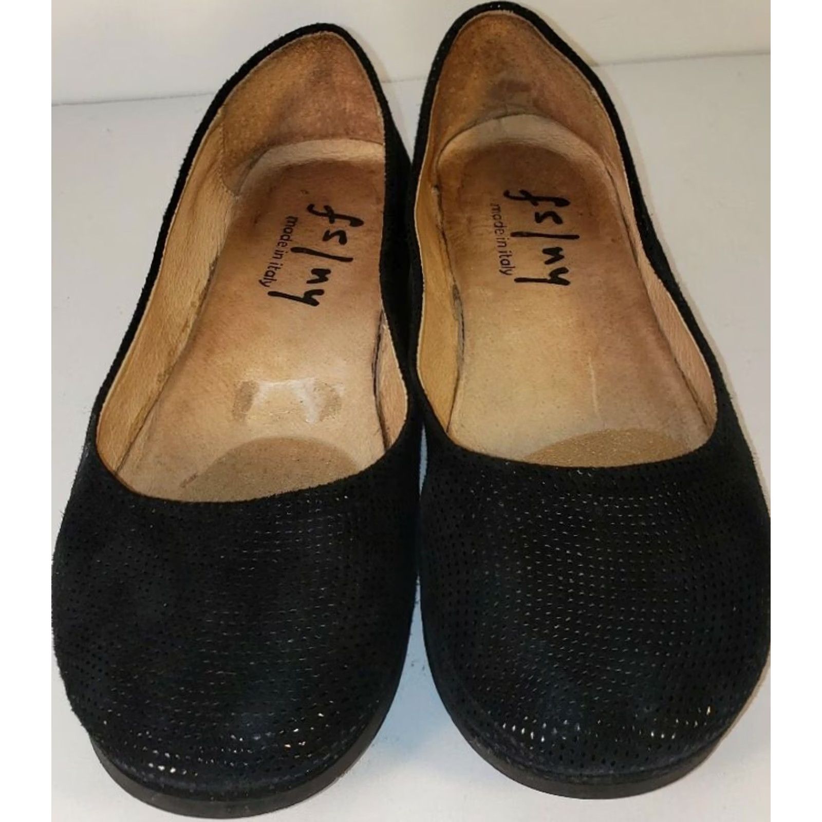 Vintage FS/NY Women's Flats Black Pebbled Leather Lining Insole Low Wedge 5.5M Ballet Flat Womens Shoes Size US 6 / IT 36 - 3 Thumbnail