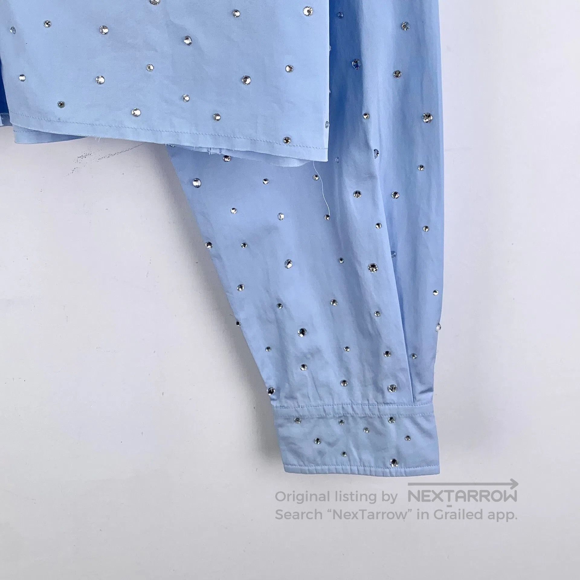 Miu Miu Miu Miu Blue Logo Crystal Cotton Shirt. Size XS / US 0-2 / IT 36-38 - 4 Thumbnail