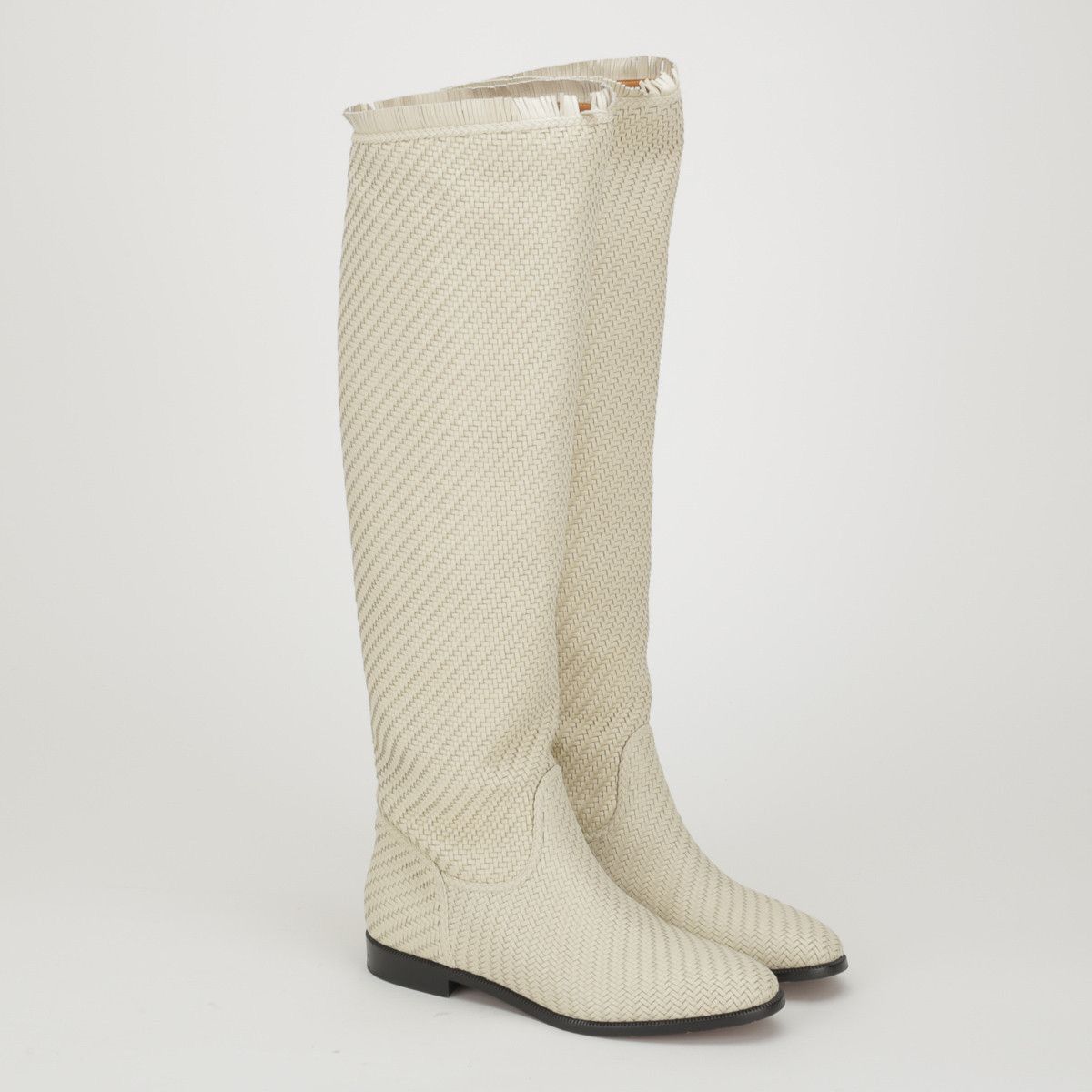 Dior Dior Leather Fringe Cream Riding Boots Size US 5.5 / IT 35.5 - 1 Thumbnail