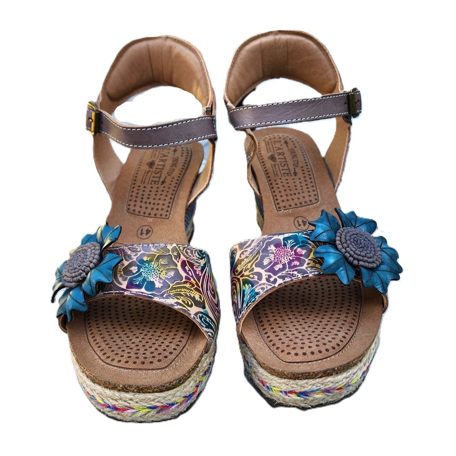 Designer L'Artiste Spring Step Annmarie Embossed Strap Wedge Sandals Size US 10.5 / IT 40.5 - 3 Thumbnail