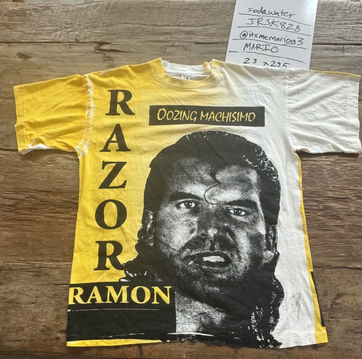 Image of Vintage Razor Ramon Wwe Wwf Shirt XL Face Aop Oozing in Yellow, Men's