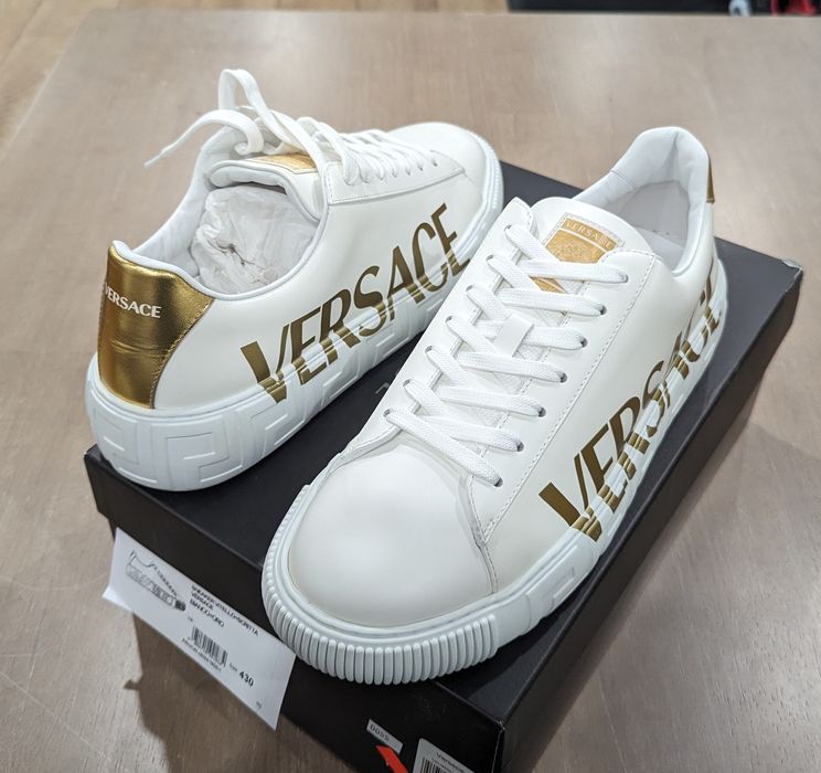 versace la greca logo leather sneakers