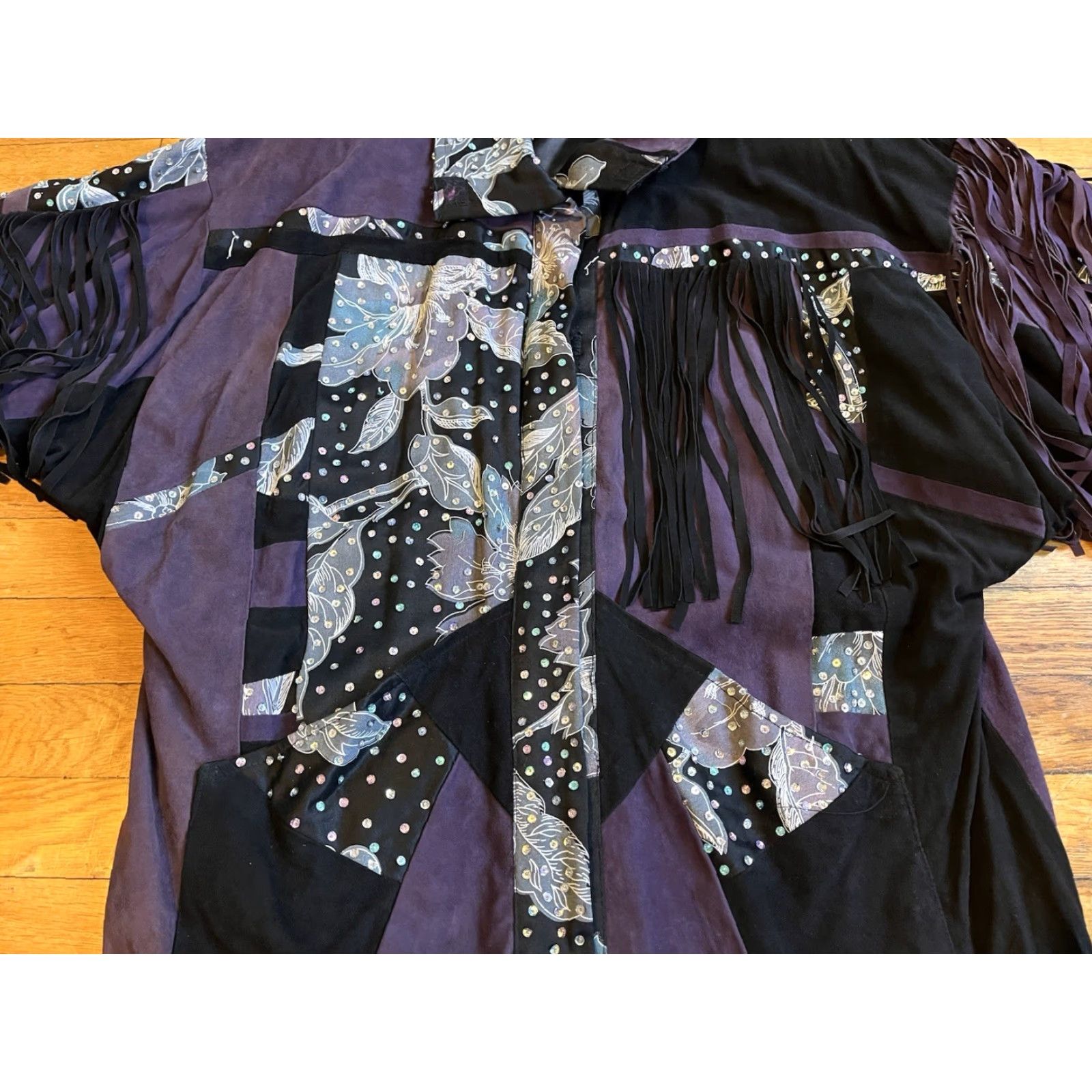 Vintage VINTAGE Judith Ann Creations Suede Leather Western Jacket Womens L Purple 80s Fringe Sequin Floral Bomber Jacket Size L / US 10 / IT 46 - 2 Thumbnail