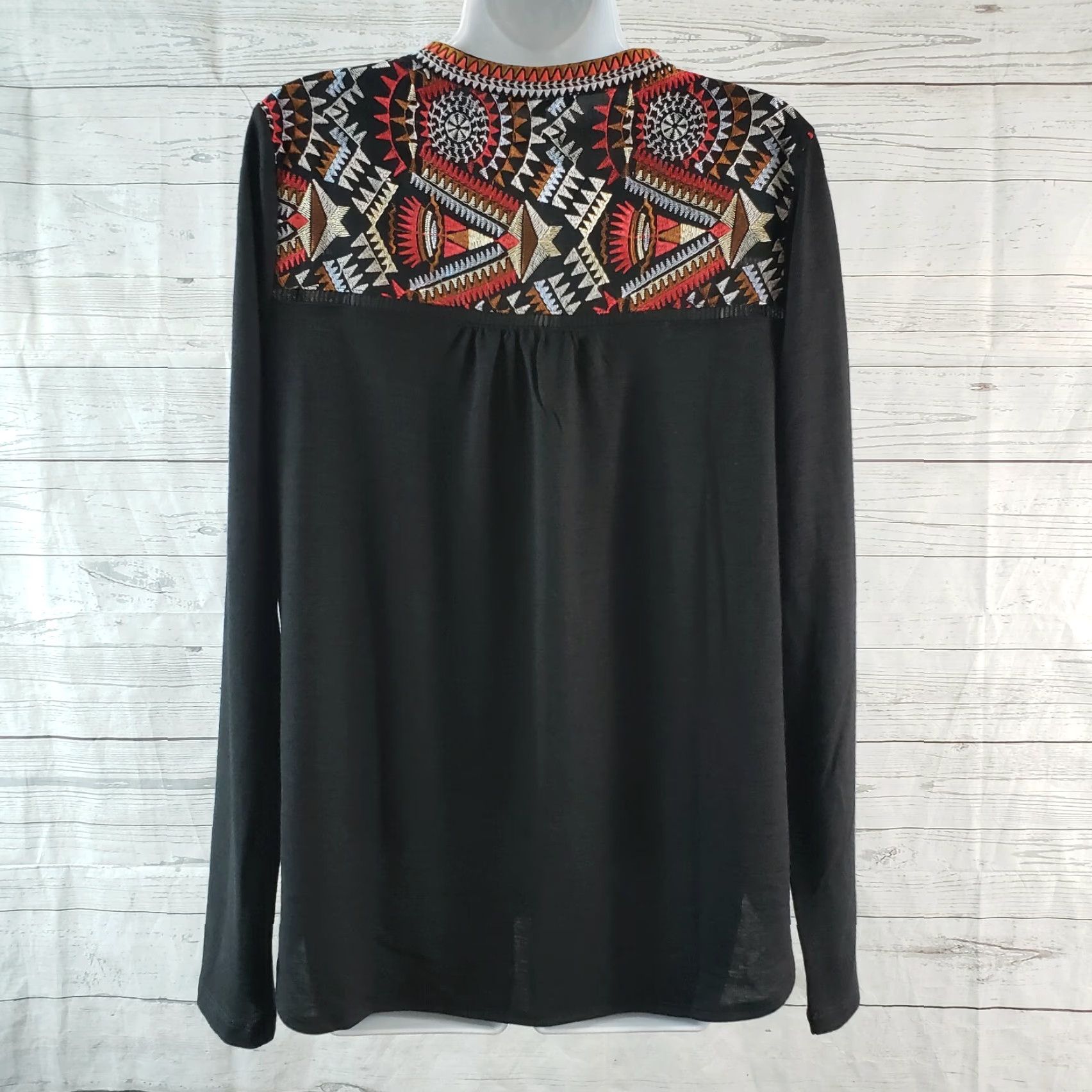Miss Me Miss Me Womens Blouse M Black Red Embroidered Long Sleeve Shirt Size M / US 6-8 / IT 42-44 - 3 Thumbnail