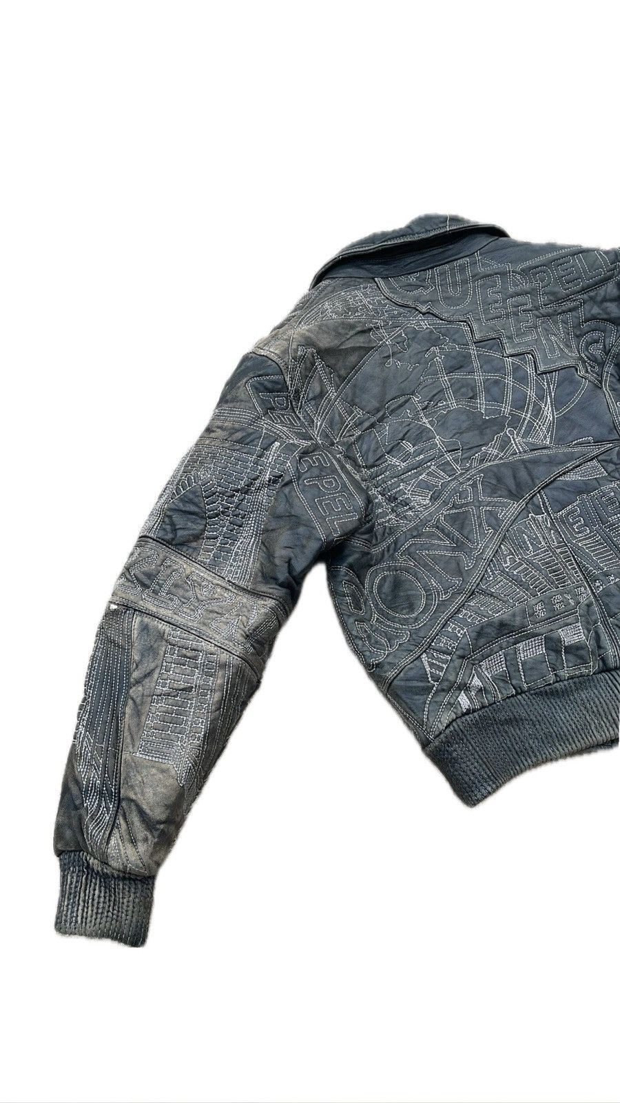 Marc Buchanan × Pelle Pelle × Vintage CRAZY Y2K Pelle Pelle Manhattan Embroidered Leather Jacket Size US S / EU 44-46 / 1 - 2 Thumbnail