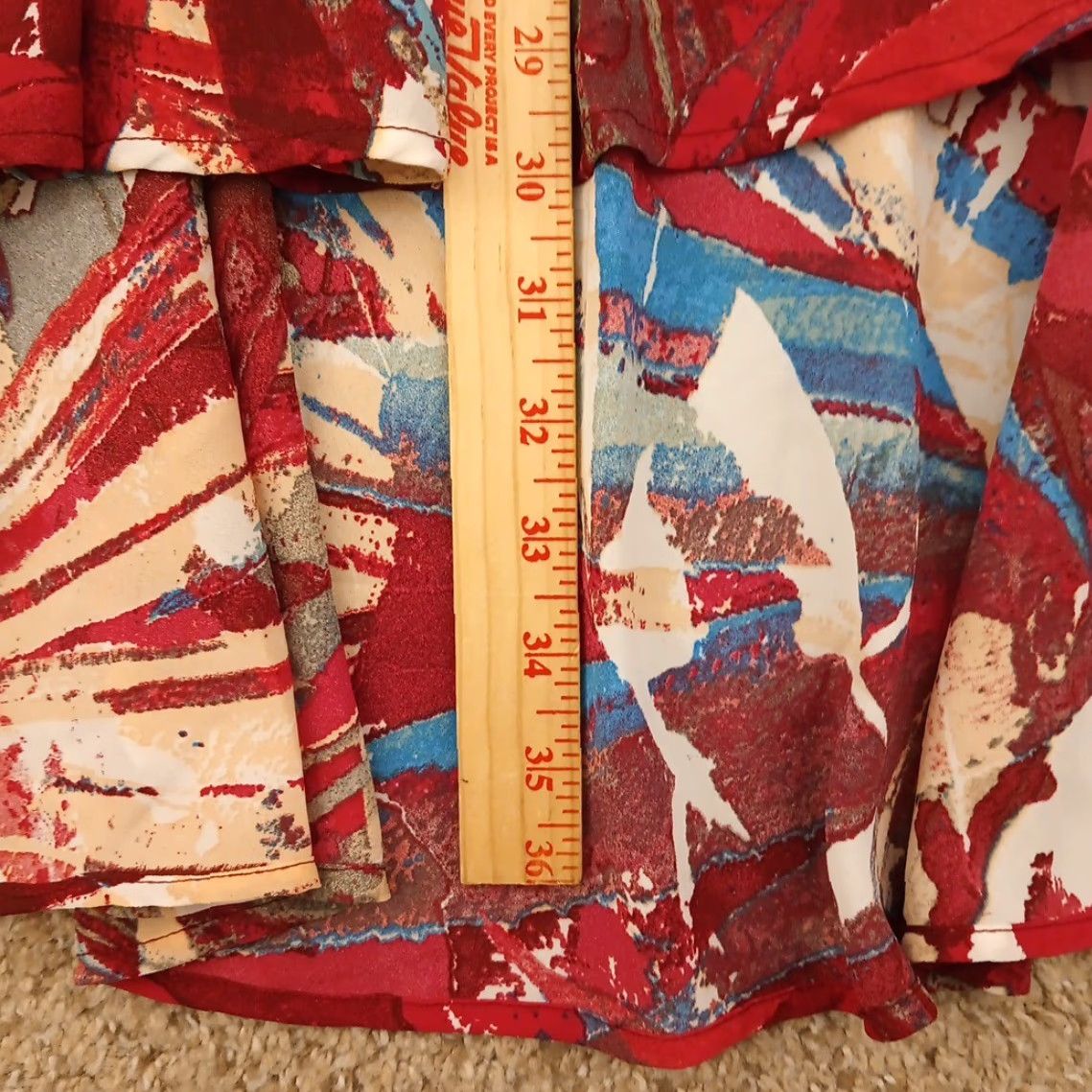Bob Mackie Bob Mackie Skirt L Red Geometric Asymmetric Elastic Waist Knee Length Pencil Straight Women Regular Size 36" / US 14 / IT 50 - 5 Thumbnail