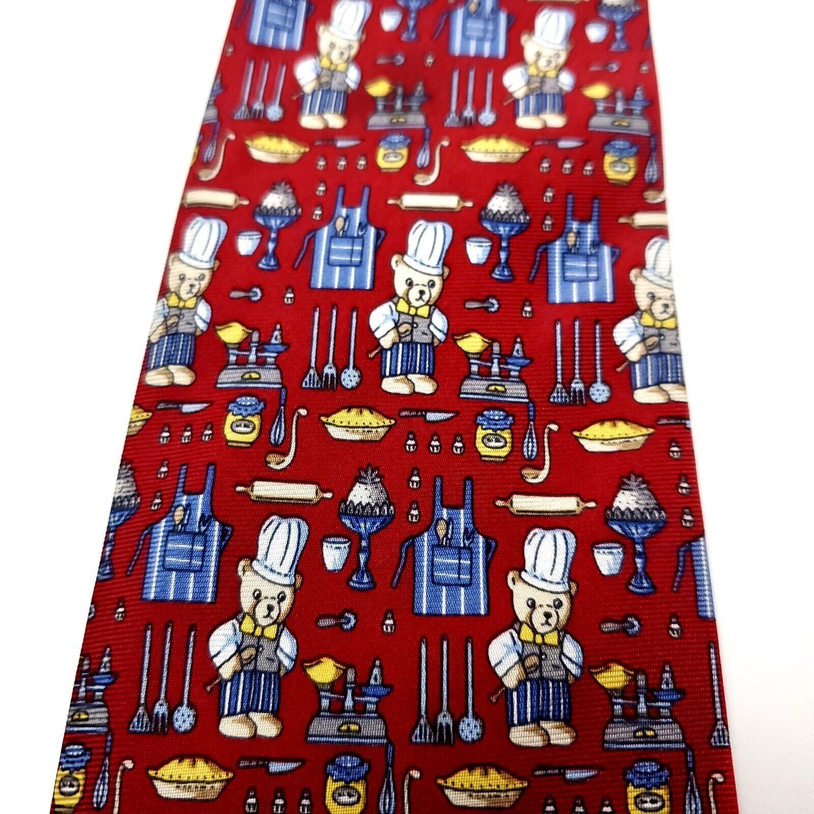 Liberty London Liberty Of London Silk Tie Novelty Print Chef Bear Red Size ONE SIZE - 2 Thumbnail