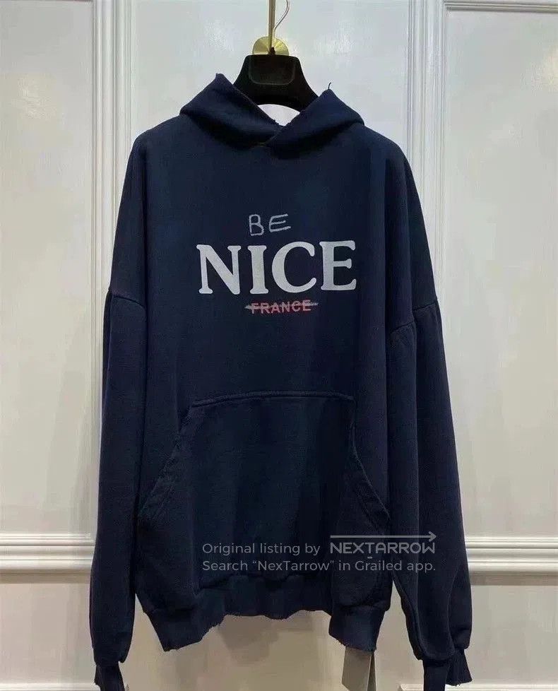 Balenciaga Balenciaga Be Nice Distressed Blue Hoodie. Size US M / EU 48-50 / 2 - 1 Thumbnail