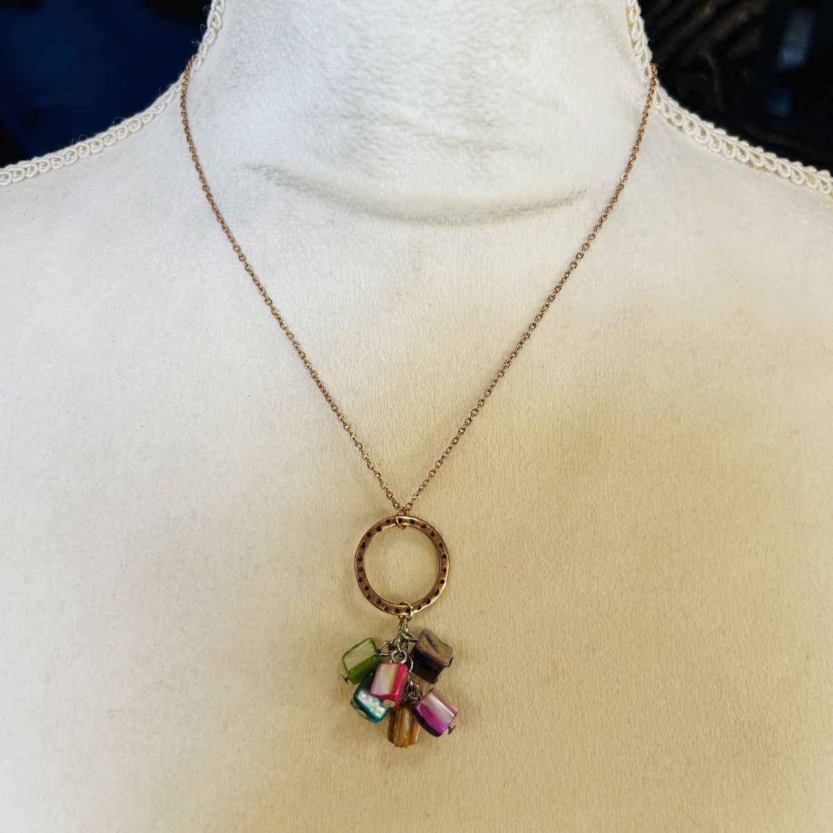Handmade Handcrafted salvaged copper ring dyed shell dangle necklace Size ONE SIZE - 3 Thumbnail
