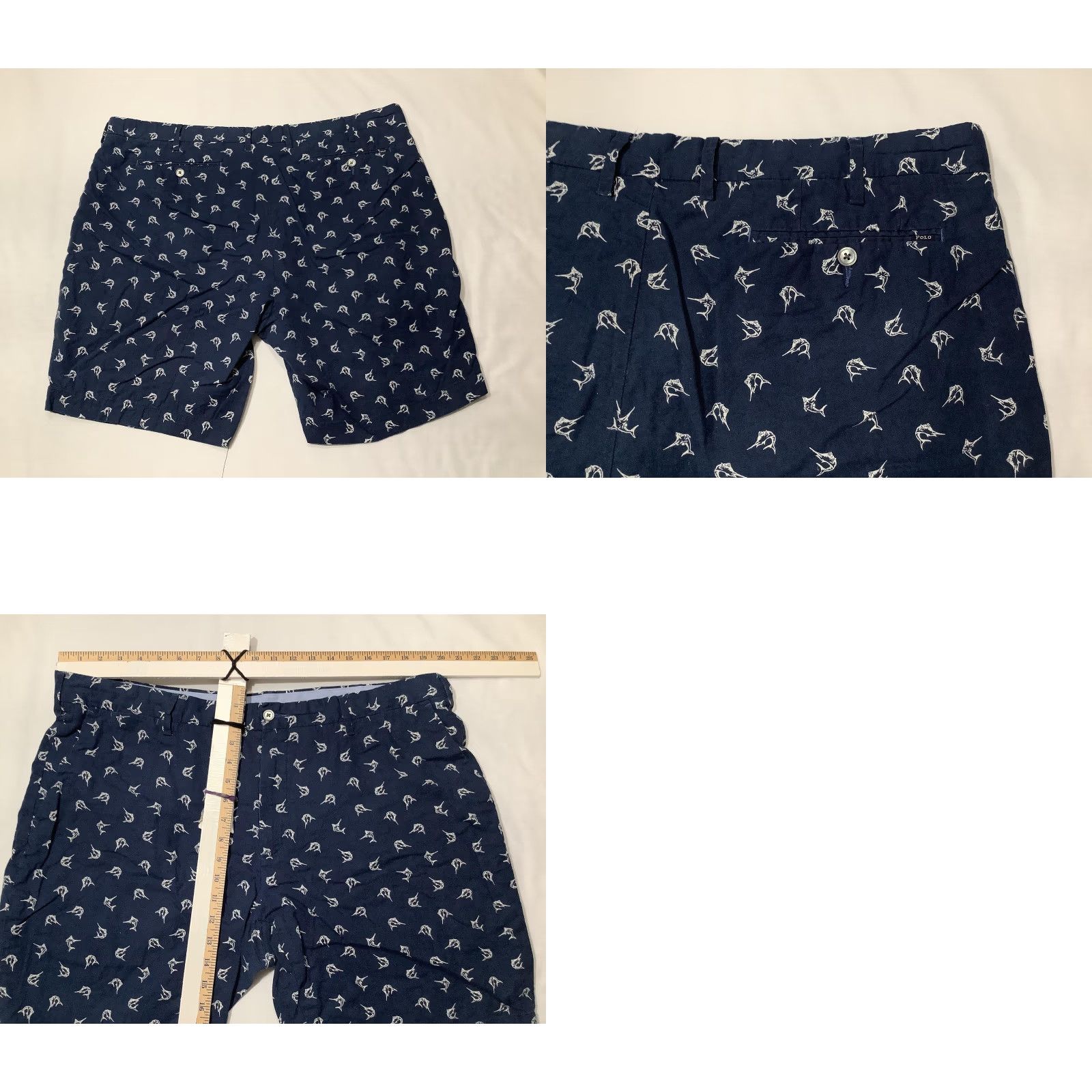 Polo Ralph Lauren Polo Ralph Lauren Shorts Mens 40 Navy Marlin Print Linen Chino 9in Flat Front Size US L / EU 52-54 / 3 - 8 Thumbnail