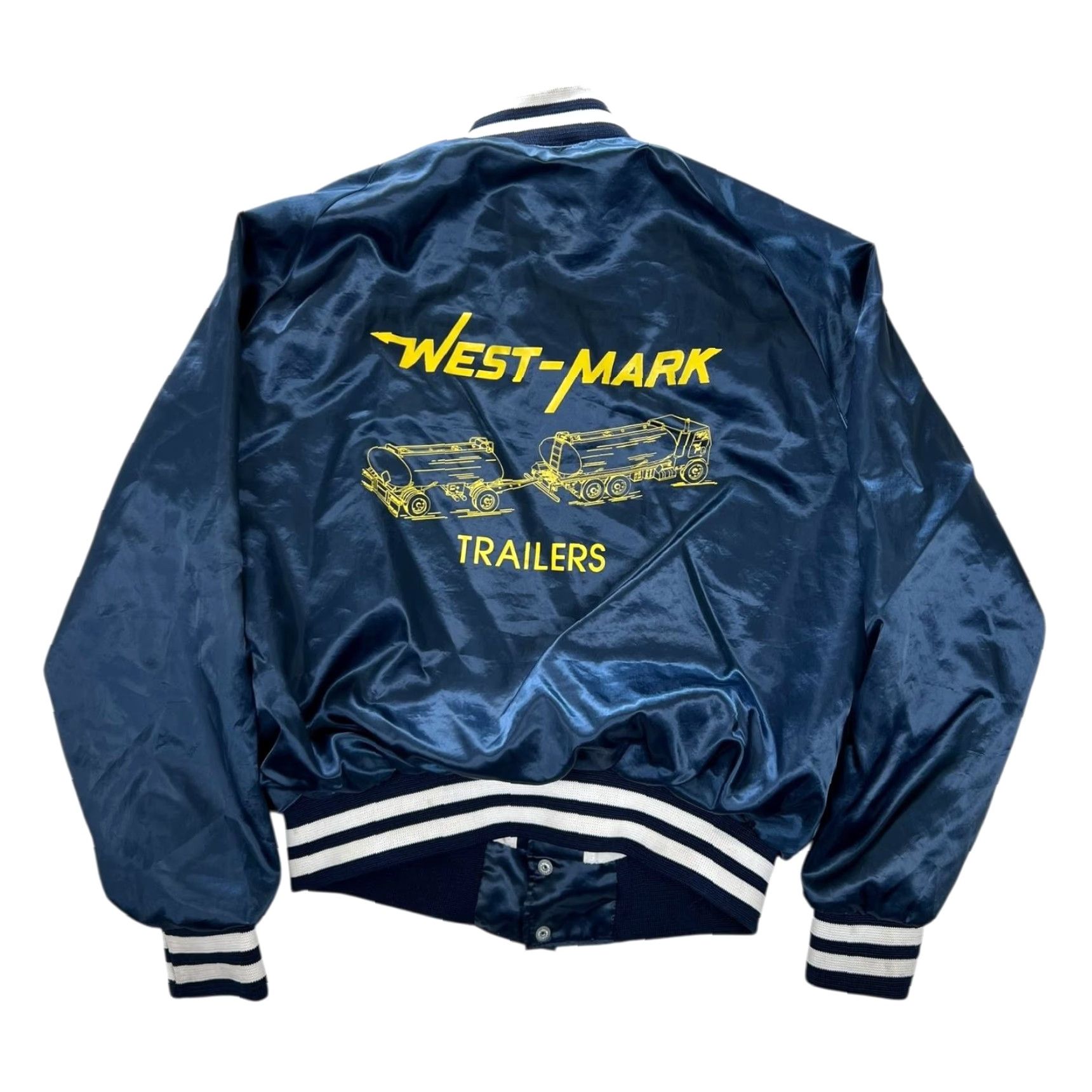 Vintage VINTAGE Hilton AJ-1 West-Mark Trailers Satin Jacket Mens L Navy Blue Varsity Transportation Safety Team USA Size US L / EU 52-54 / 3 - 2 Thumbnail